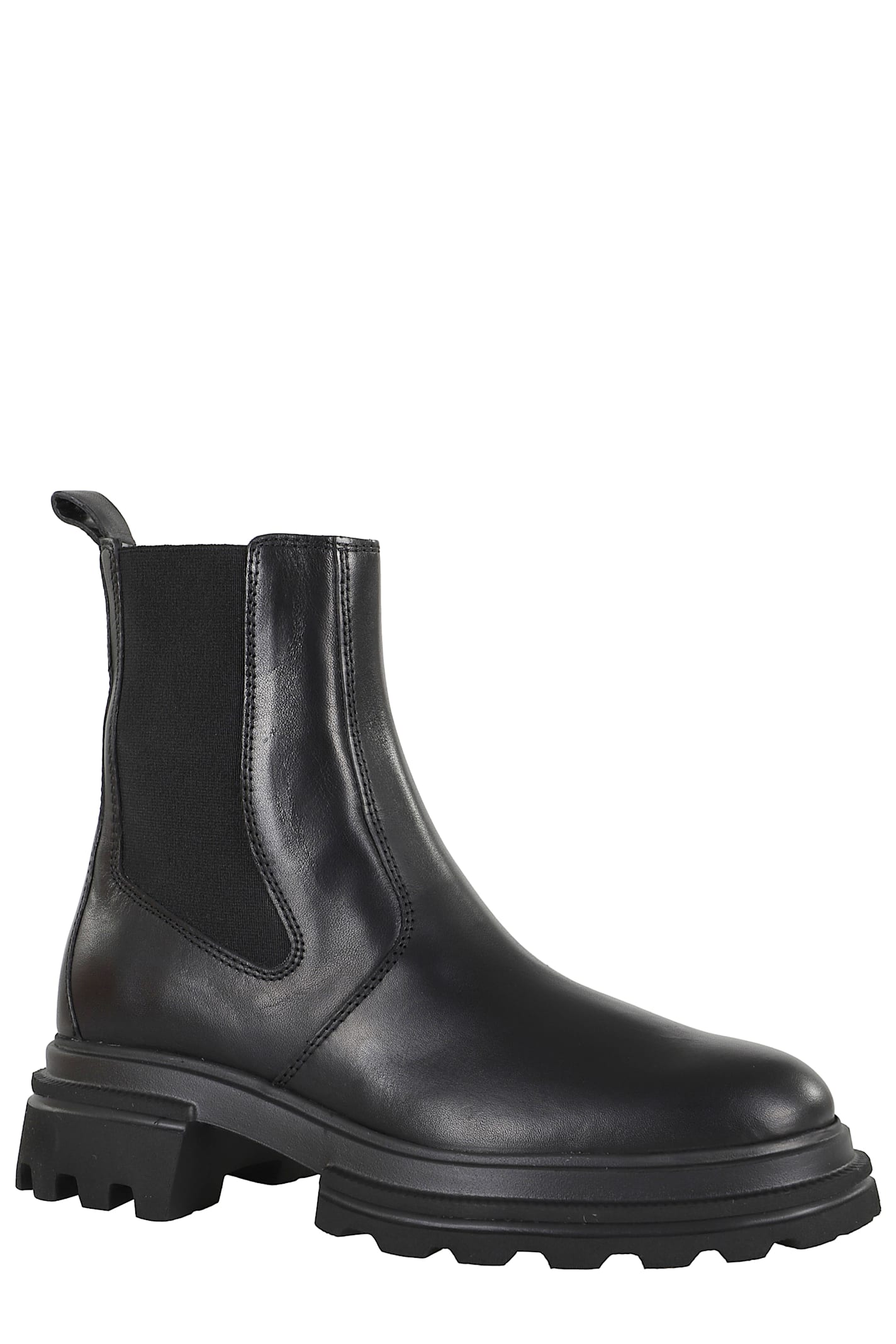 Hogan H674 Ankle Boot With Elastic Inserts And Robust Sole In Black