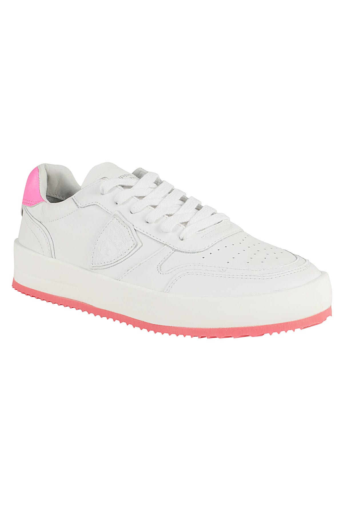 Shop Philippe Model Nice Low Woman In Veau Neon Blanc Fucsia
