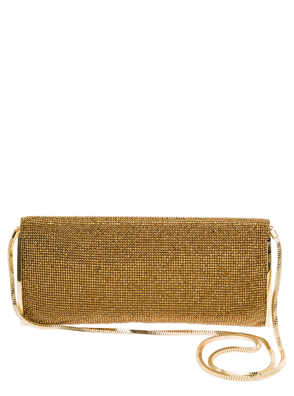 Shop Benedetta Bruzziches Kate Gold Clutch With All-over Rhinestone In Mesh Woman In Metallic