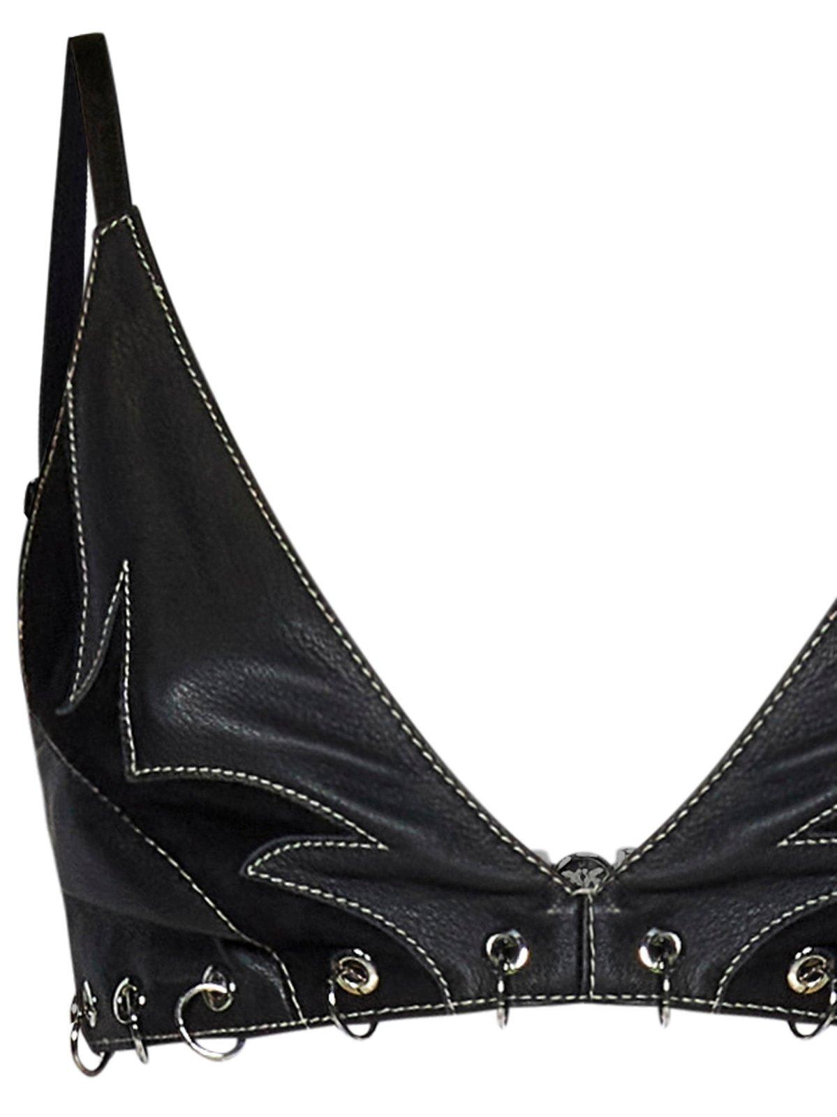 Shop Pinko Rings-detailed Leather Cropped Bralette Top In Black