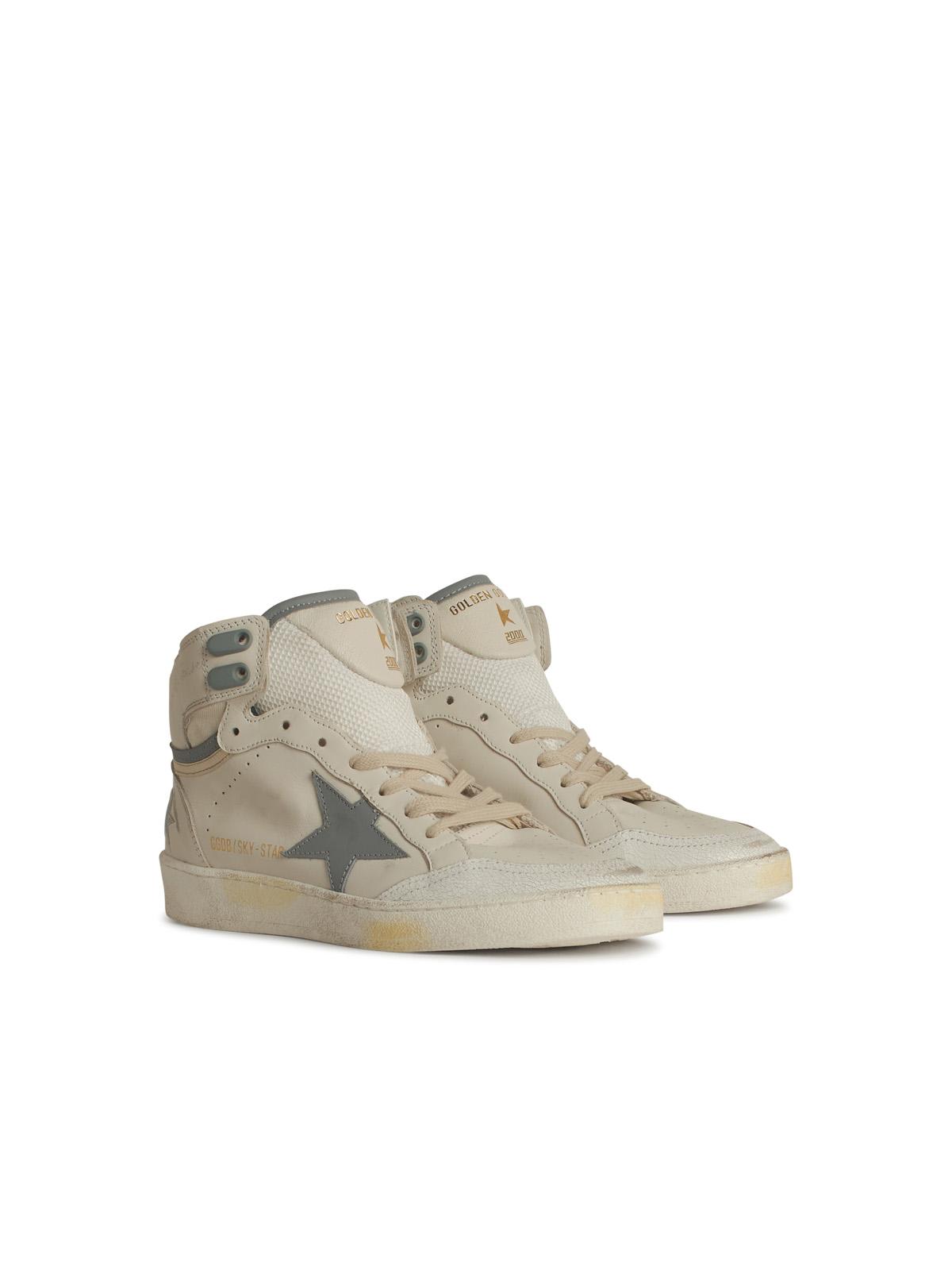 Golden Goose Sky Star White Leather Sneakers In White/silver Blue/beige