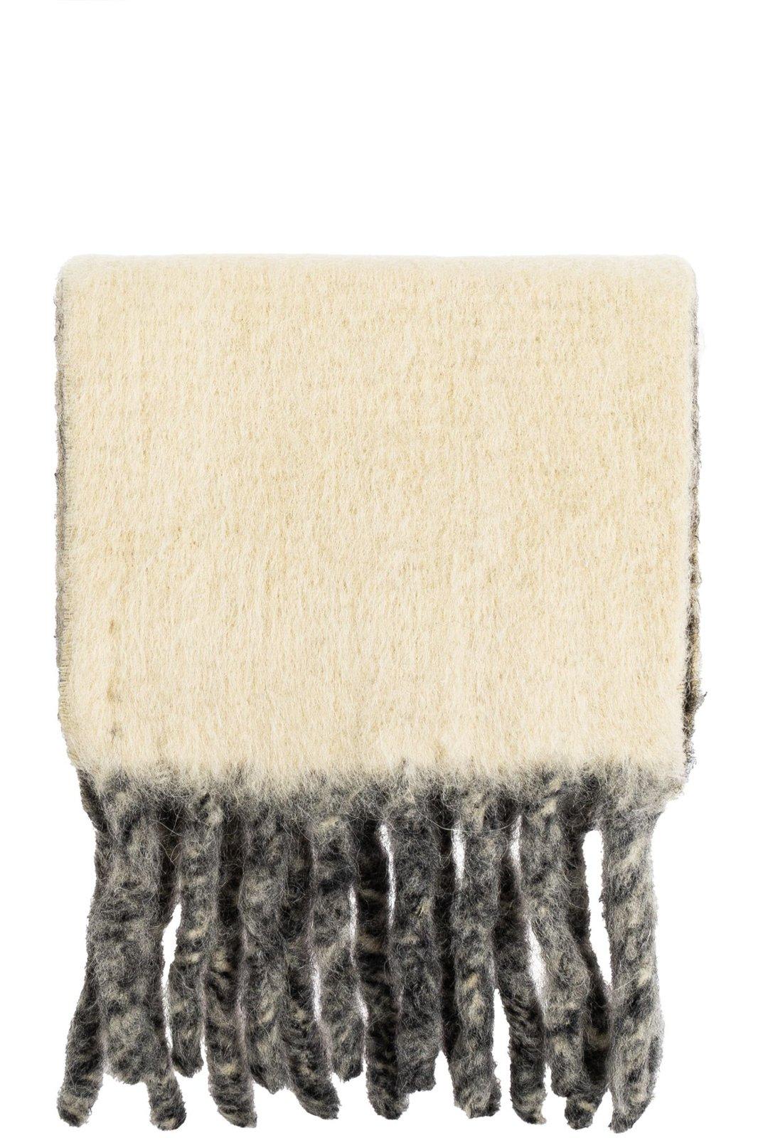 Shop Burberry Logo Intarsia-knit Fringed Reversible Scarf In Candle