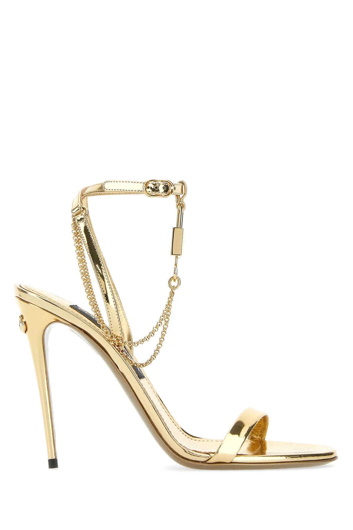 DOLCE & GABBANA GOLD LEATHER KEIRA SANDALS