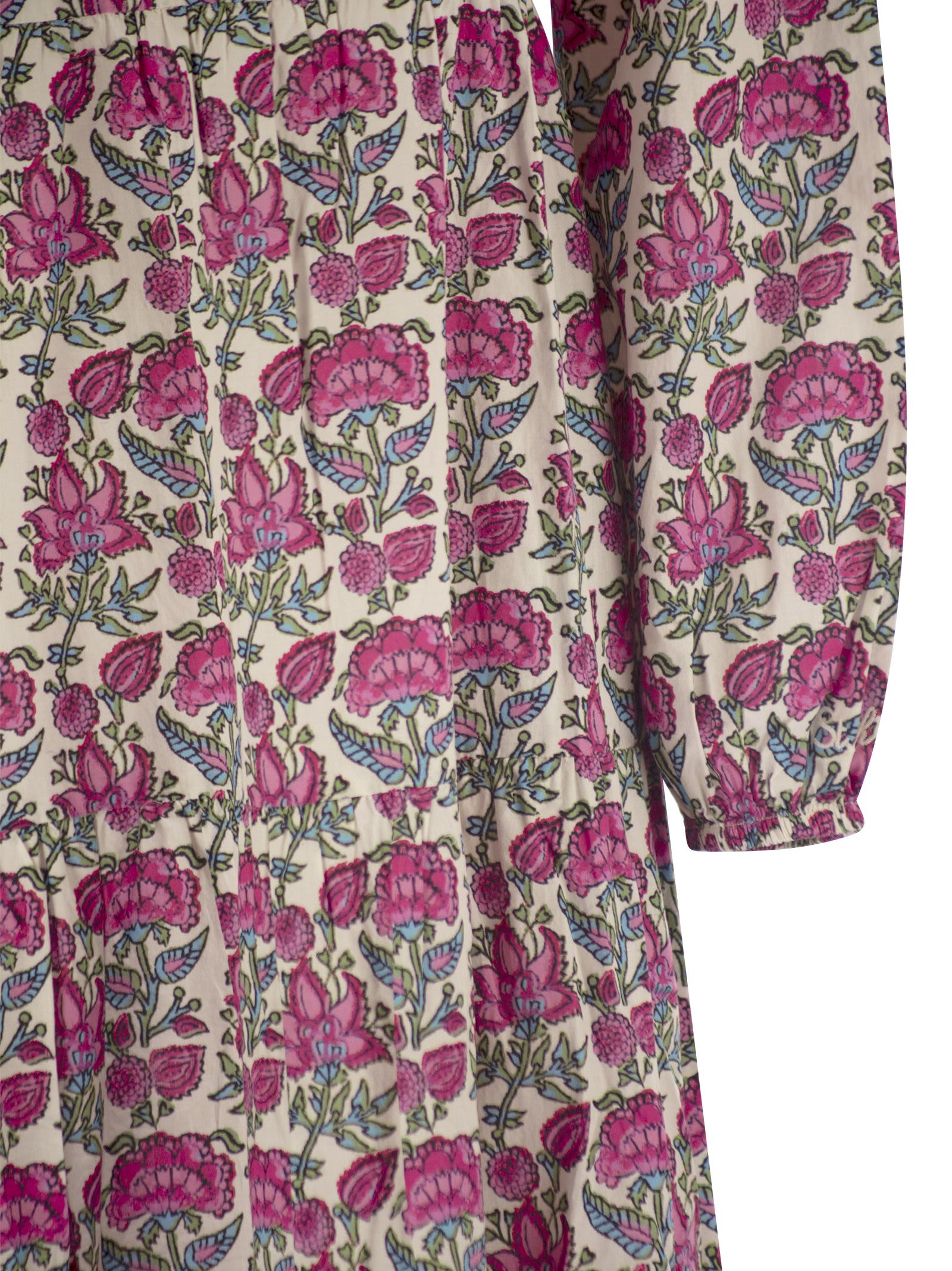 Shop Mc2 Saint Barth Nadja - Long Dress With Flower Pattern In Fuchsia