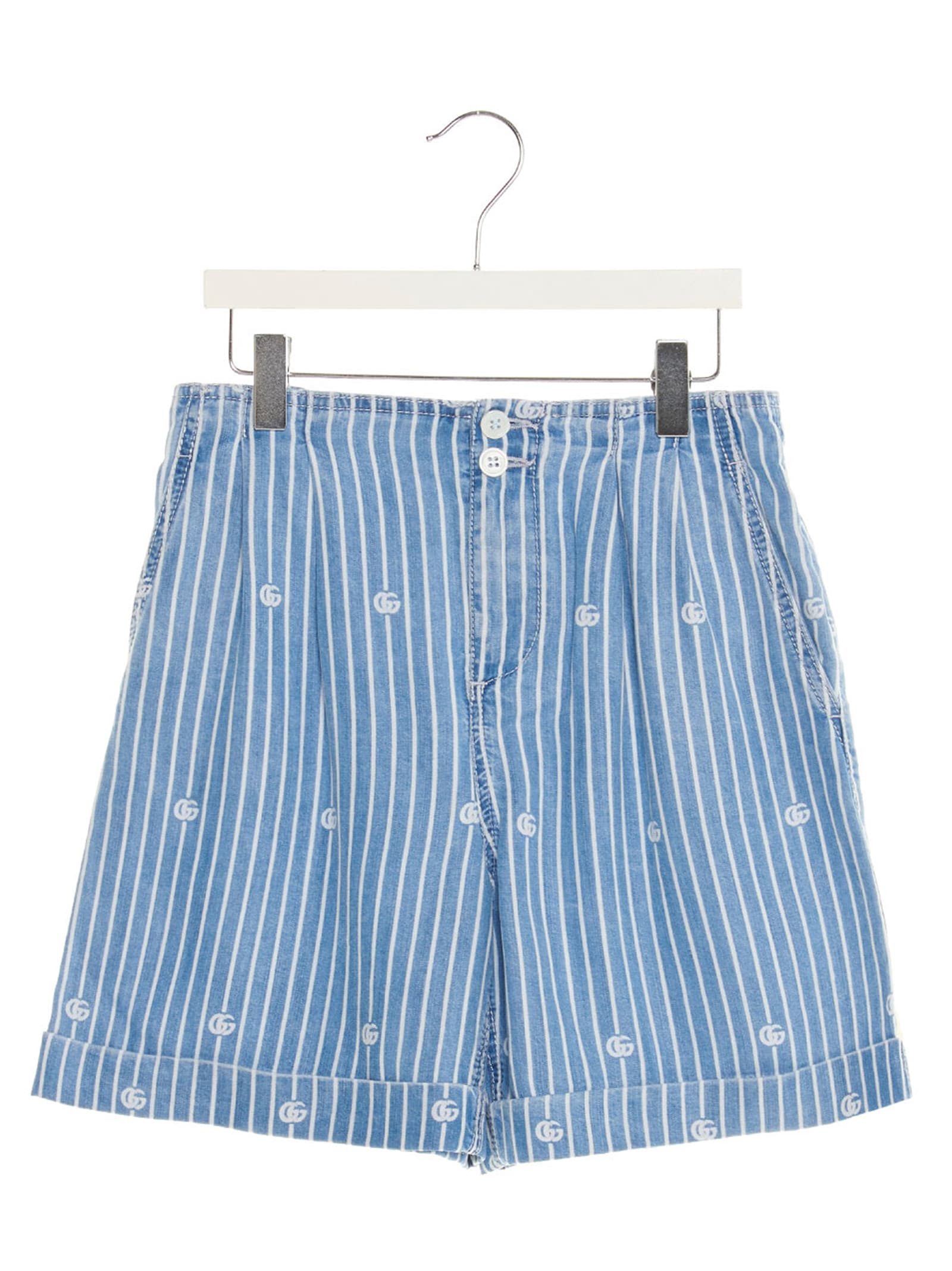 Gucci Kids' Striped Shorts In White And Blue In Light Blue