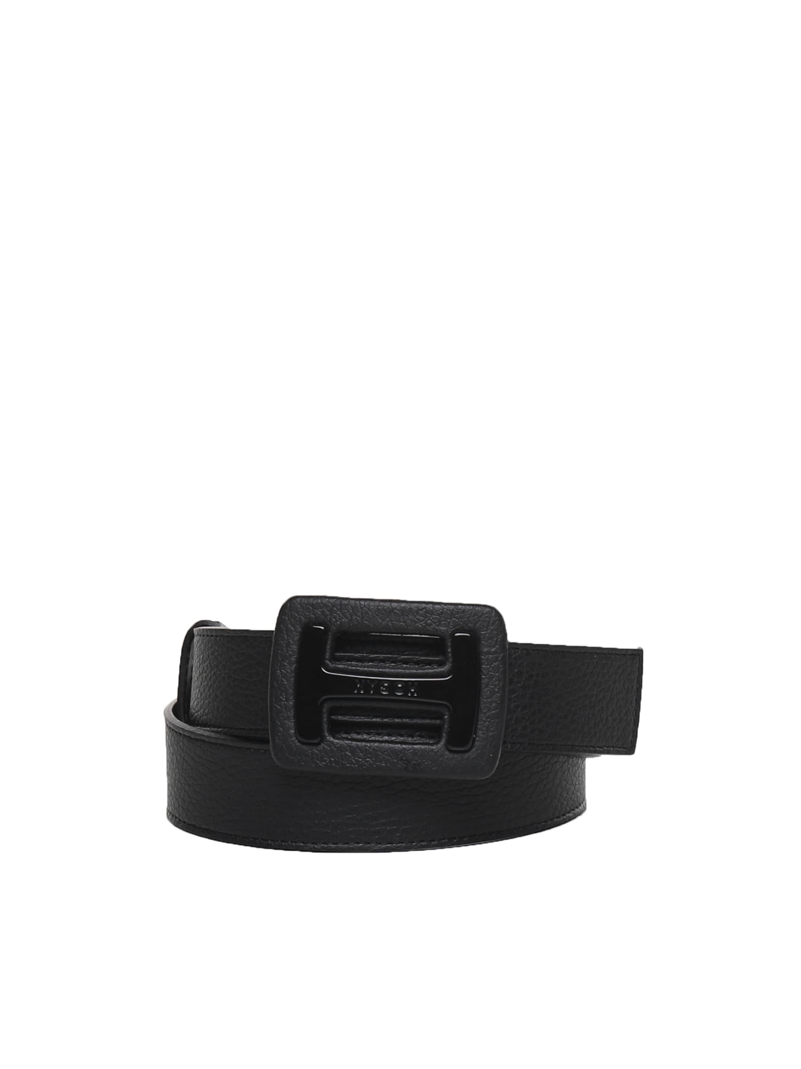 Hogan Leather Belt With Rectangular Buckle In Black