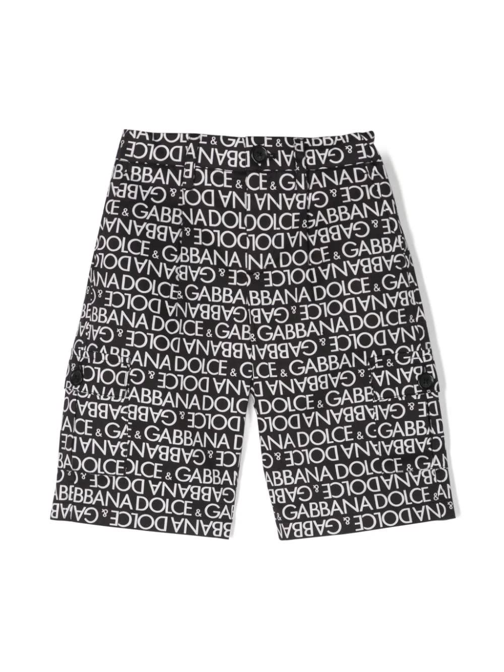 Shop Dolce & Gabbana Black Bermuda Shorts With All-over Logo