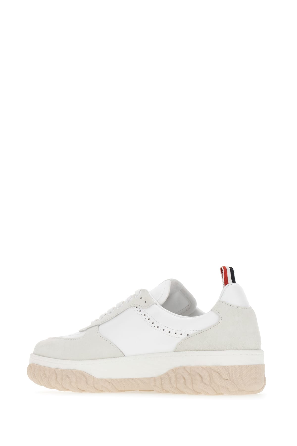 Shop Thom Browne Two-tone Leather Letterman Sneakers In Tonal White Fun Mix