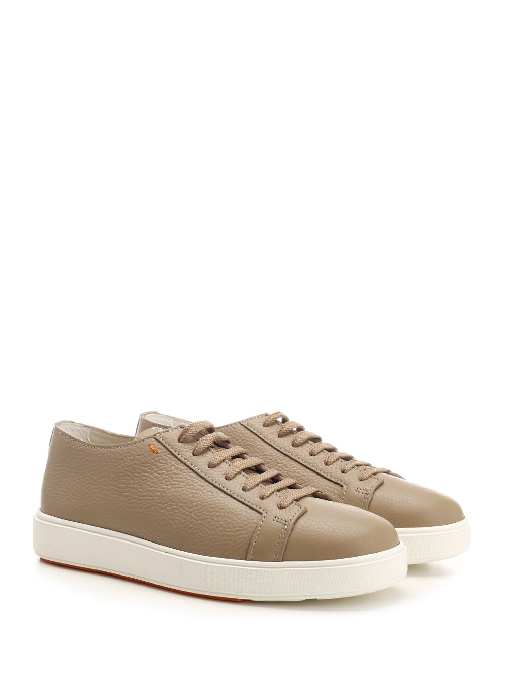 Shop Santoni Smooth Leather Sneakers In Beige