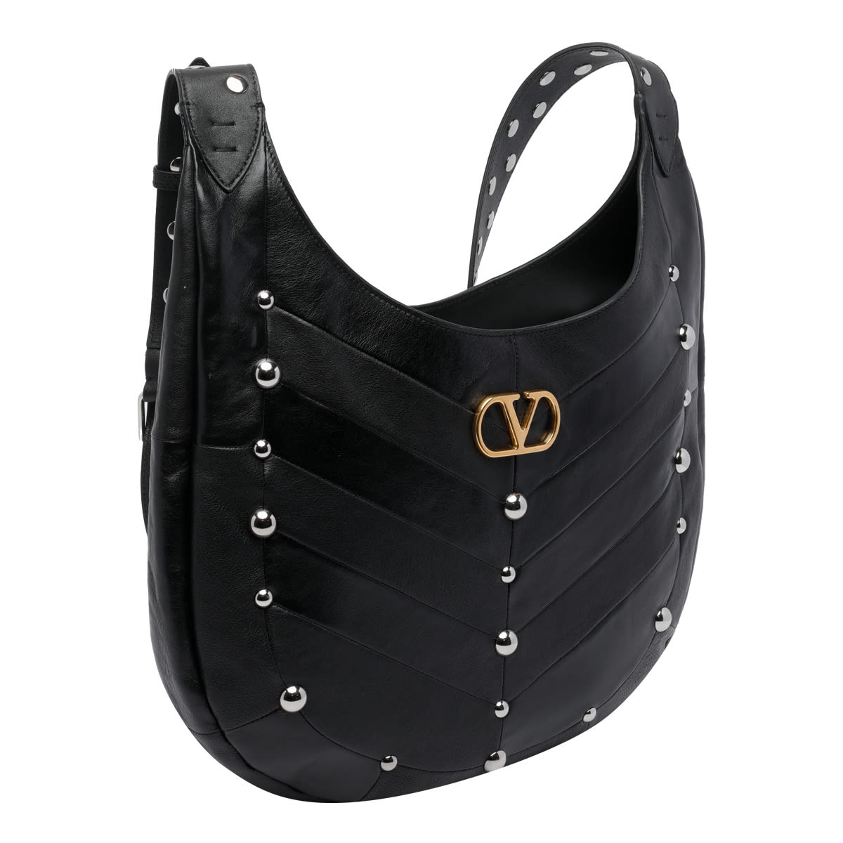 Valentino Garavani Small Hoboho Chevron Quilted Shoulder Bag With Studs In Black