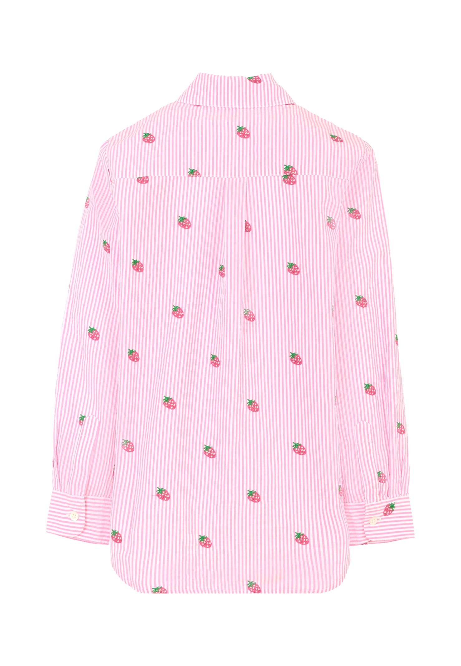 Mc2 Saint Barth Mini Brigitte Strawberry-print Striped Shirt In Pink