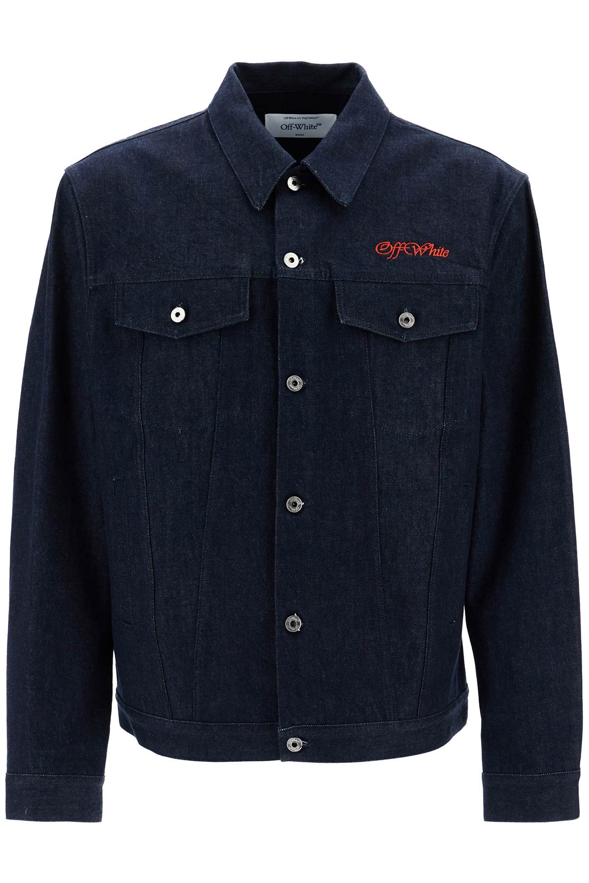 Shop Off-white Denim Shirt Jacket With Button Closure In Dusty Blue - Red (blue)