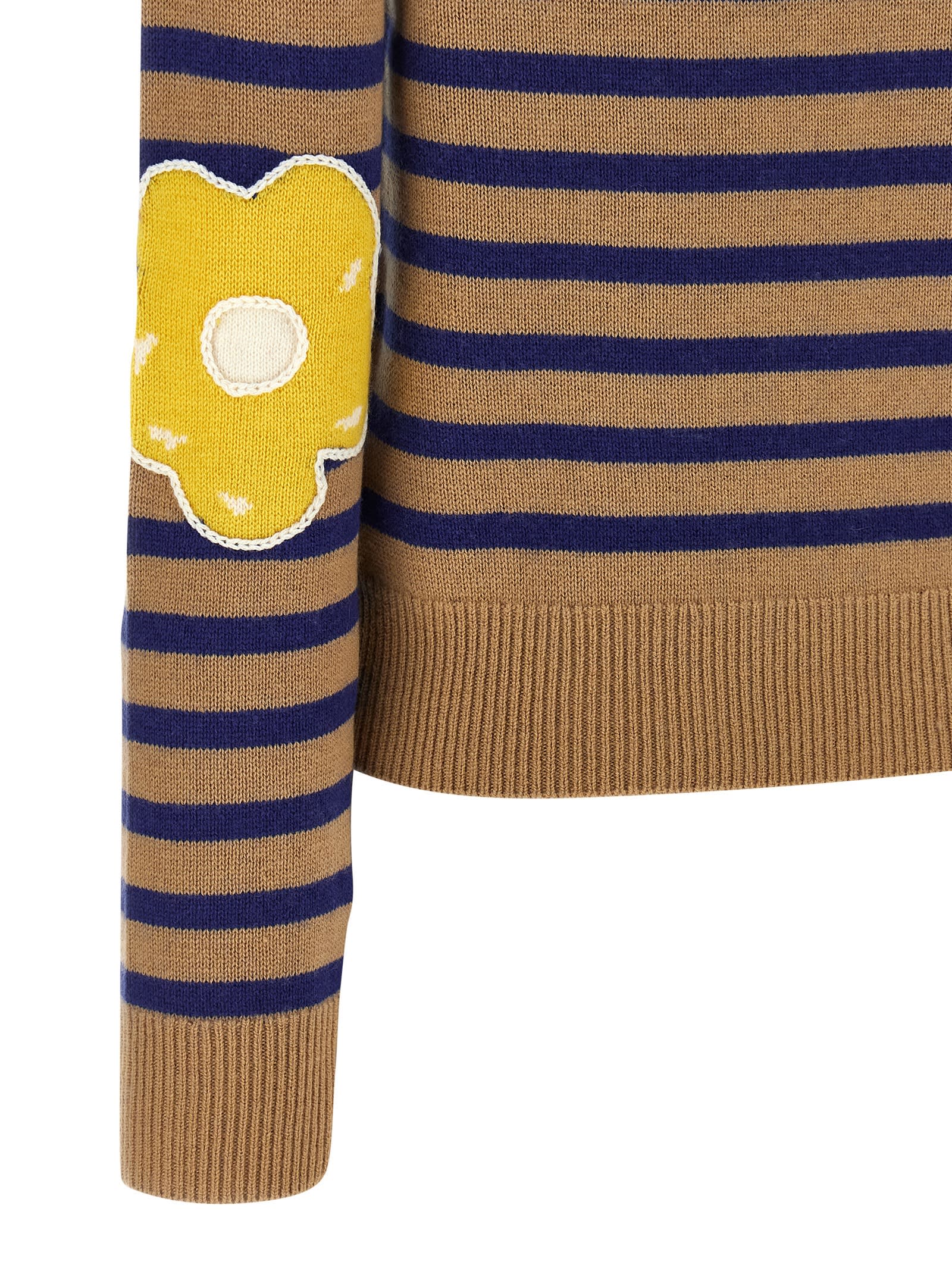 Marc Jacobs Striped Sweater With Floral Embellishments In Brown