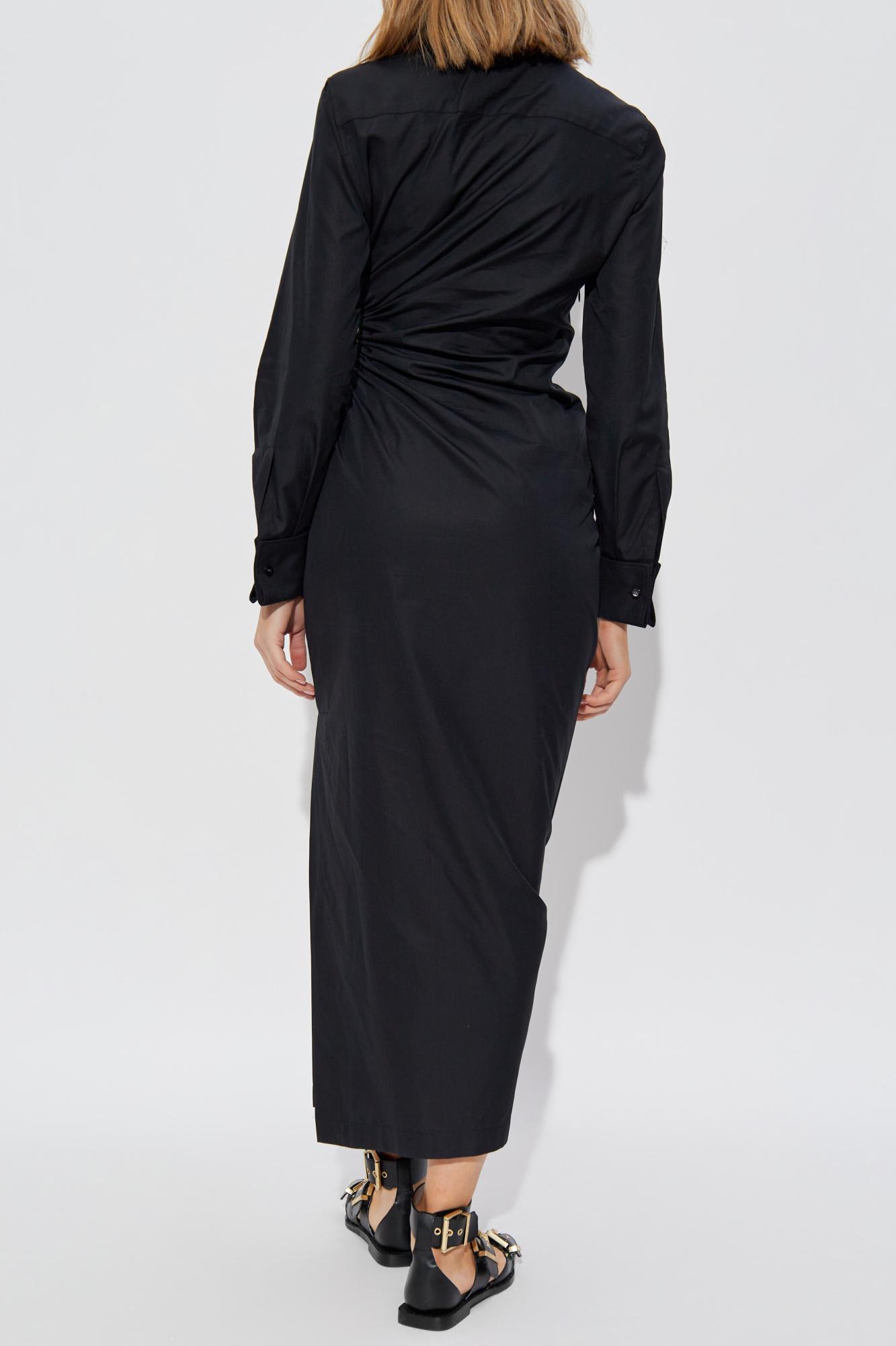 Max Mara Cotton Dress With Cut-out Design And Ruched Detail In Black