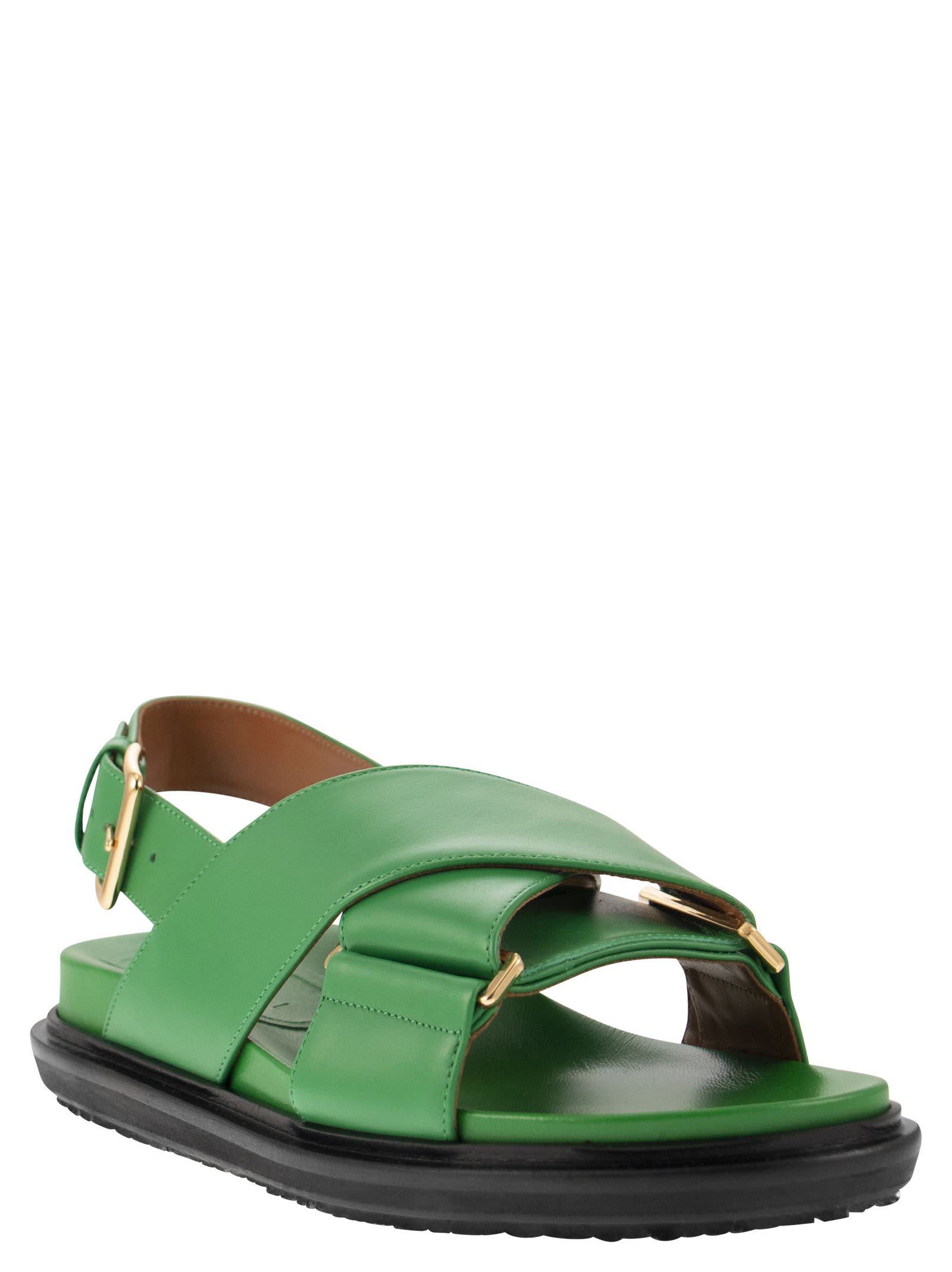 Shop Marni Fussbett - Crossed Calf Sandal In Green