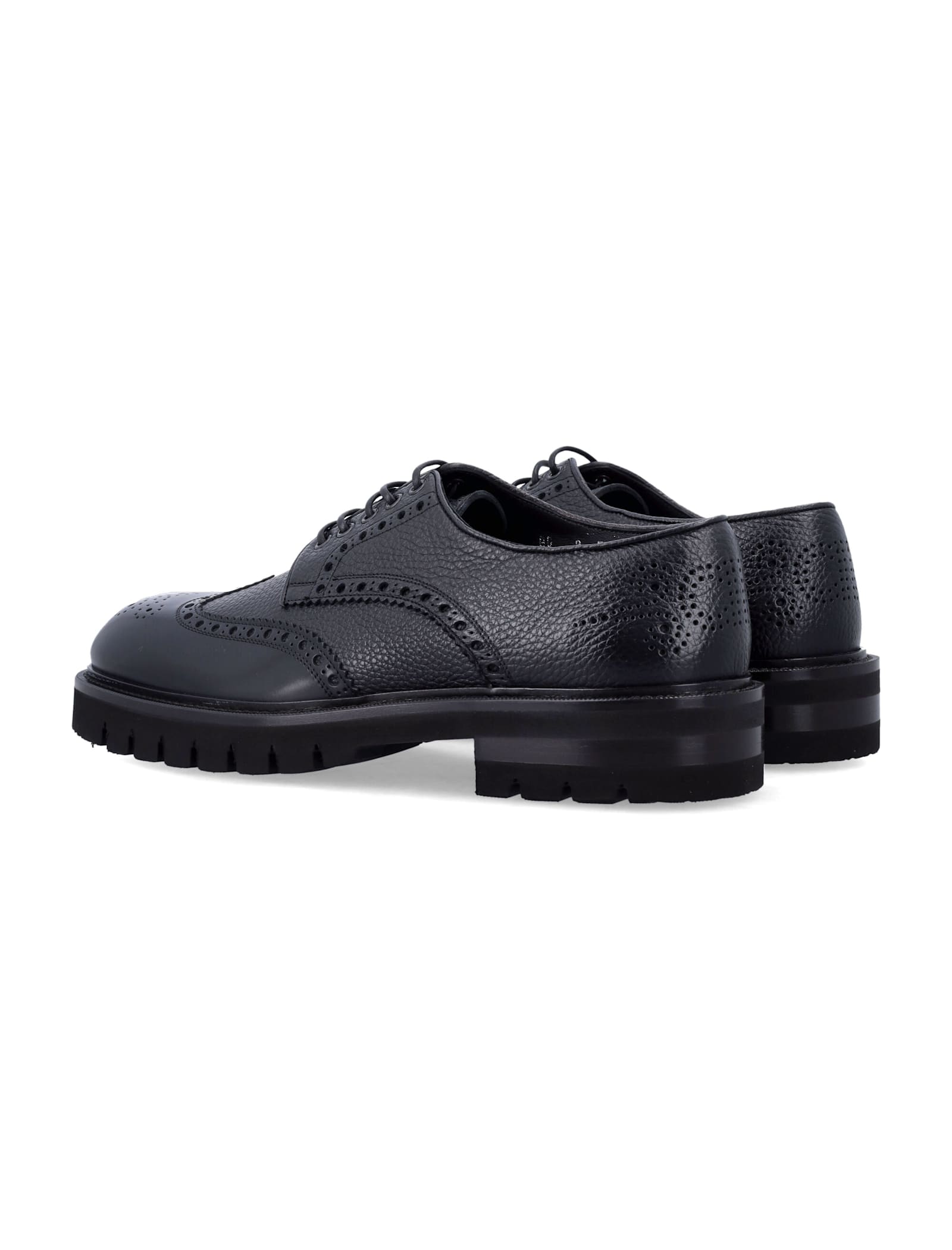 Ferragamo Leather Derby With Broguing In Black