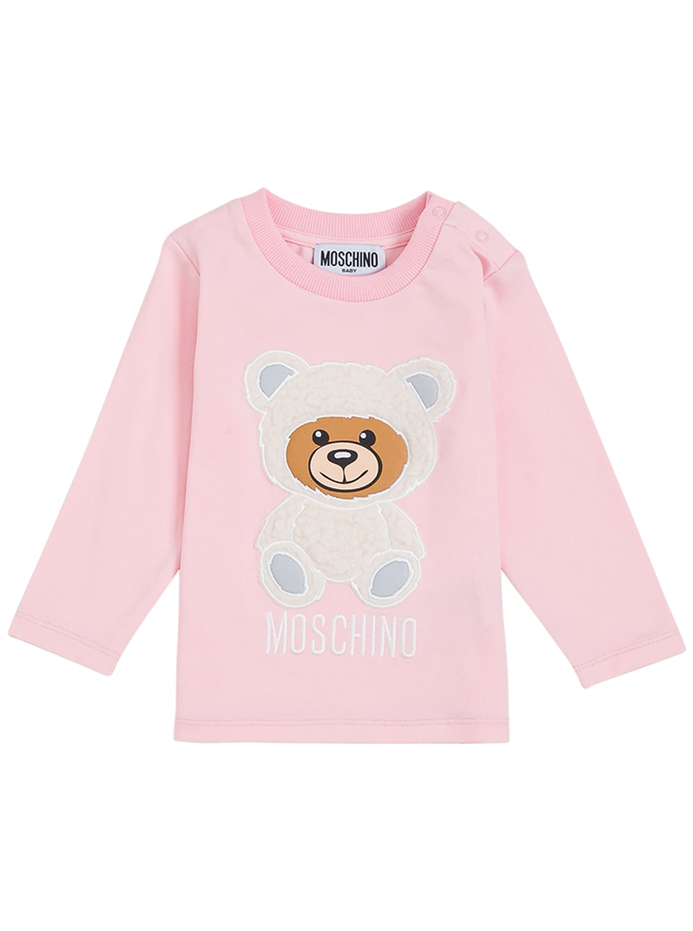 Moschino Long-sleeved Pink Cotton T-shirt With Teddy Bear Print