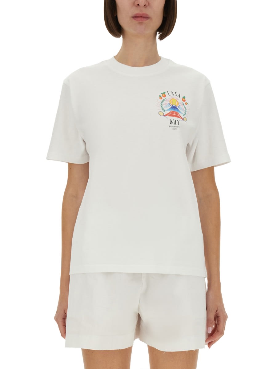 Casablanca Crew Neck Cotton T-shirt With Graphic Print In White