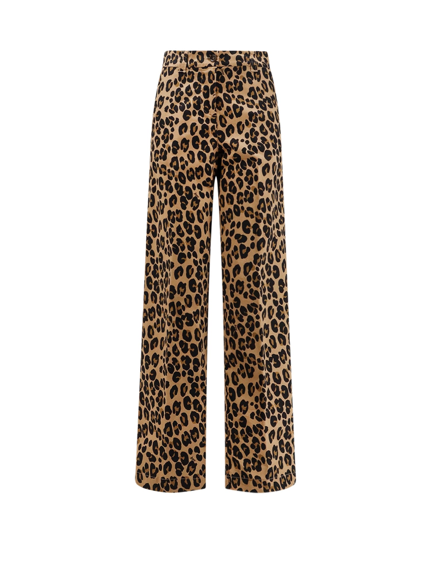 Aspesi Animal Print Cotton Trousers With Button Detail In Brown