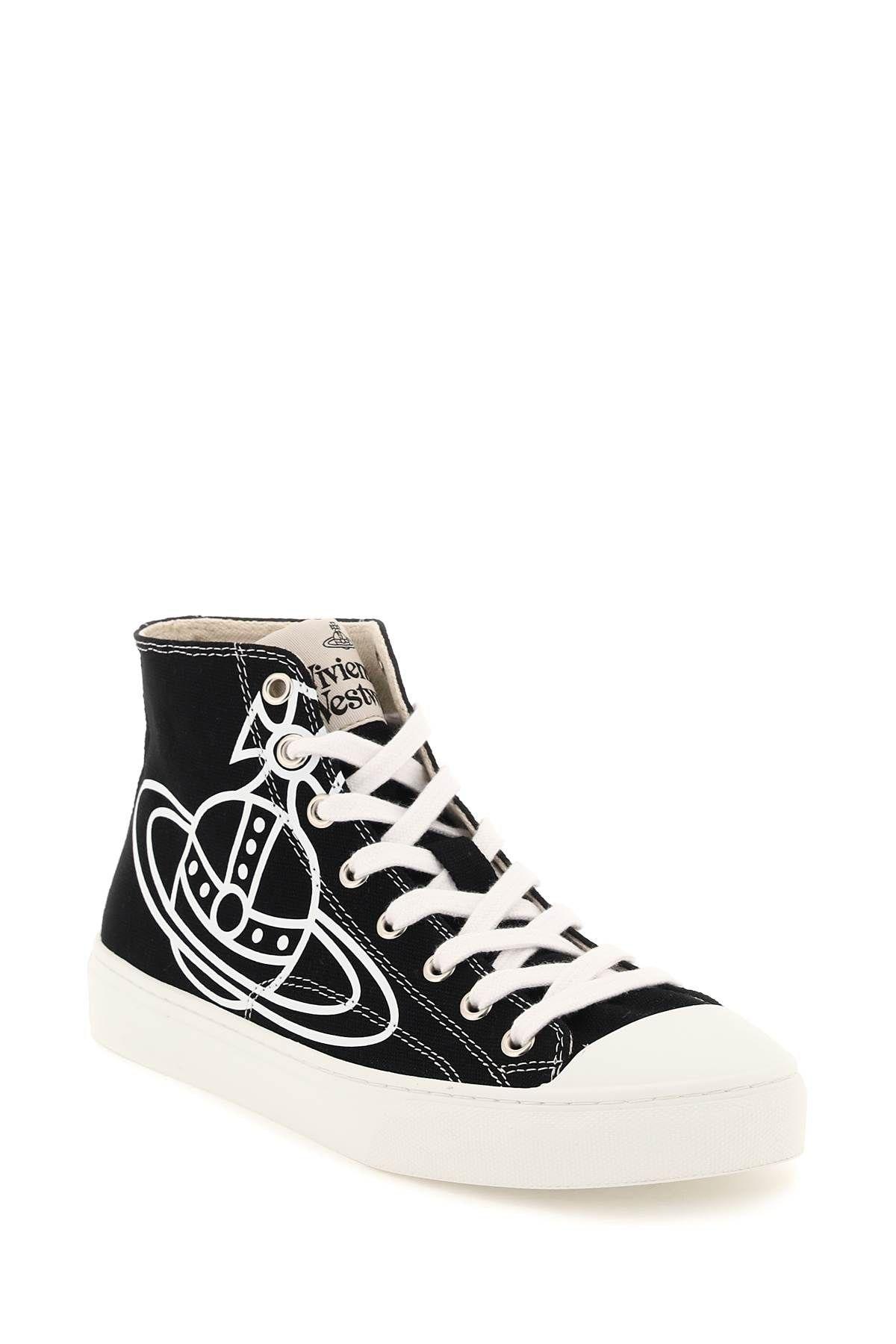 Shop Vivienne Westwood Plimsoll High Top Canvas Sneakers In Nero