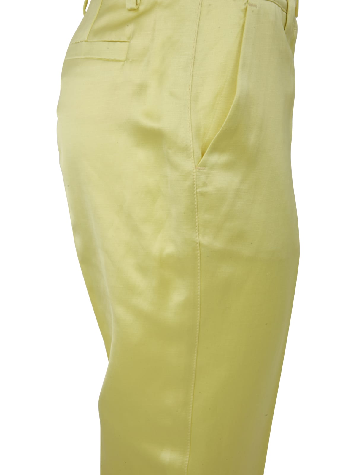 Shop P.a.r.o.s.h Satin, Viscose And Linen Trousers In Light Yellow