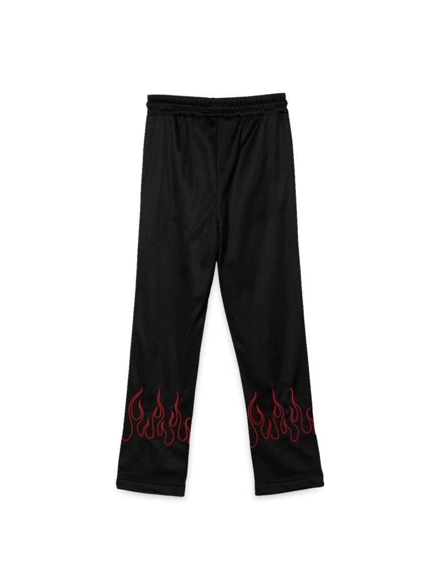 VISION OF SUPER BLACK PANTS WITH RED EMBROIDERED FLAMES 