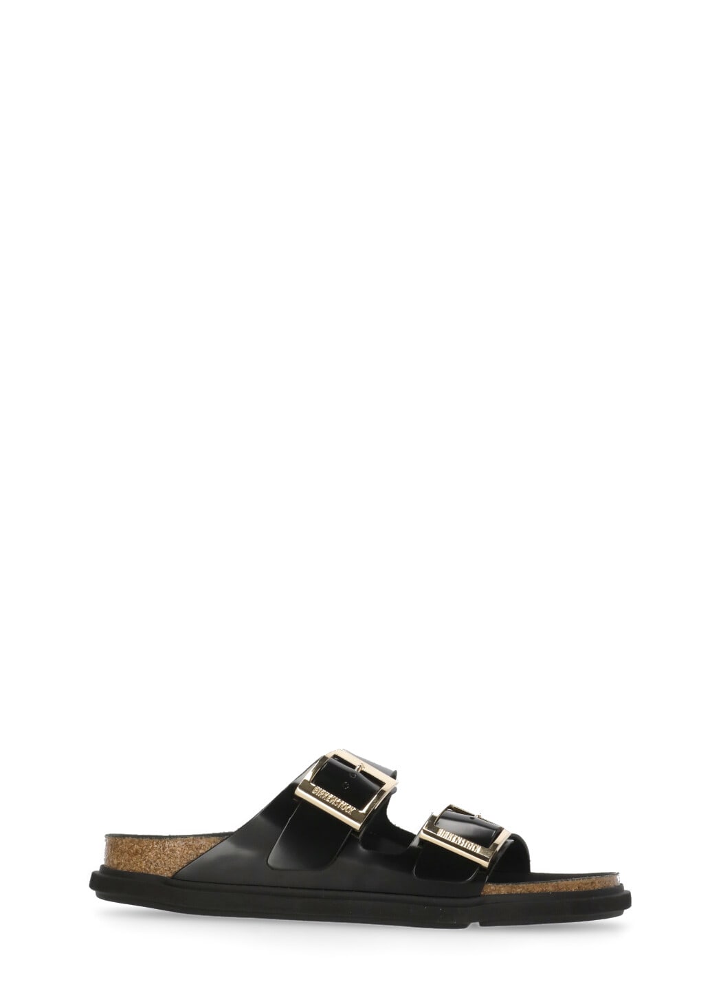 Birkenstock Arizona Droplet Buckle High Shine Black Slides In Black