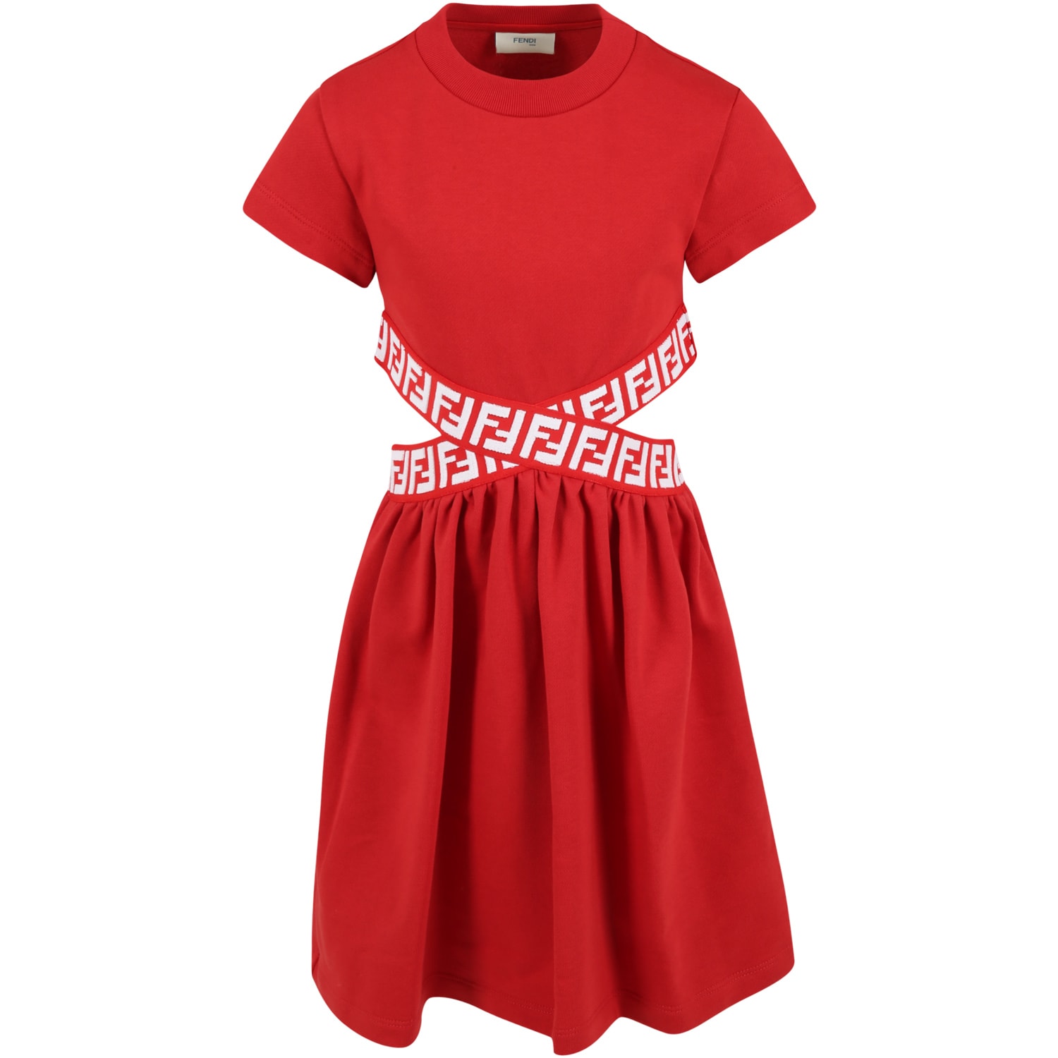 Fendi Red Dress For Girl With White Double Ff