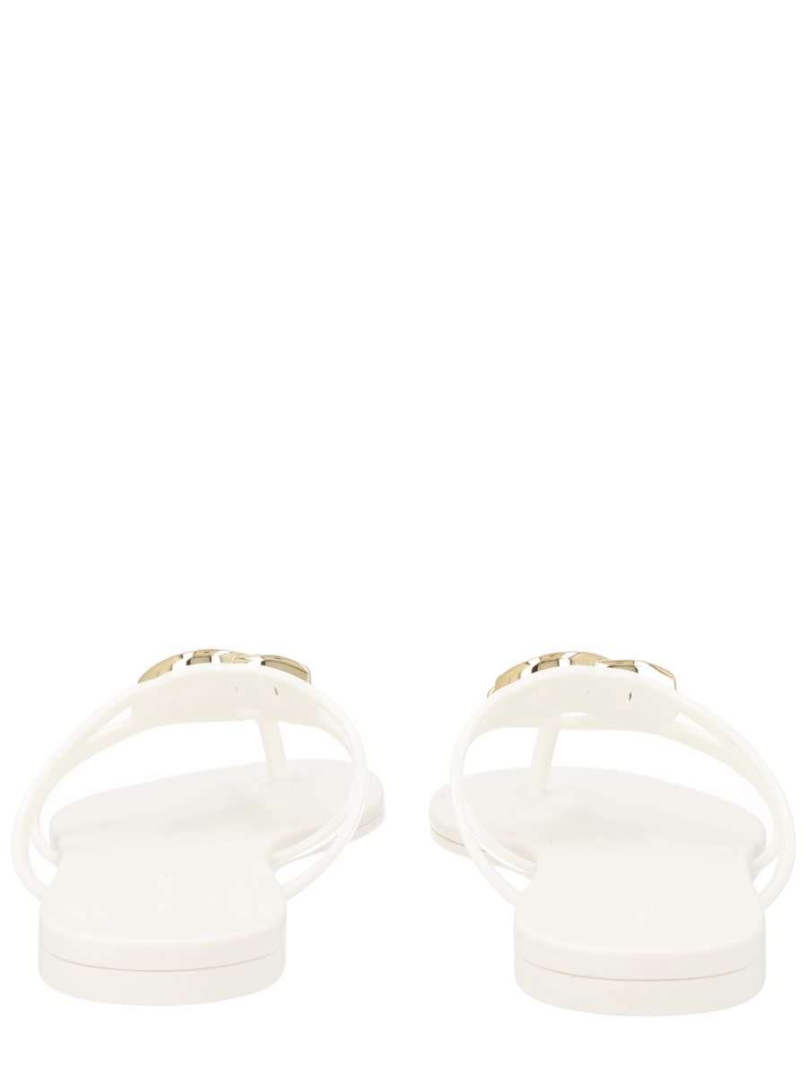 Dolce & Gabbana White Thong Sandals With Logo Plaque On The Front In Rubber Woman In Multi