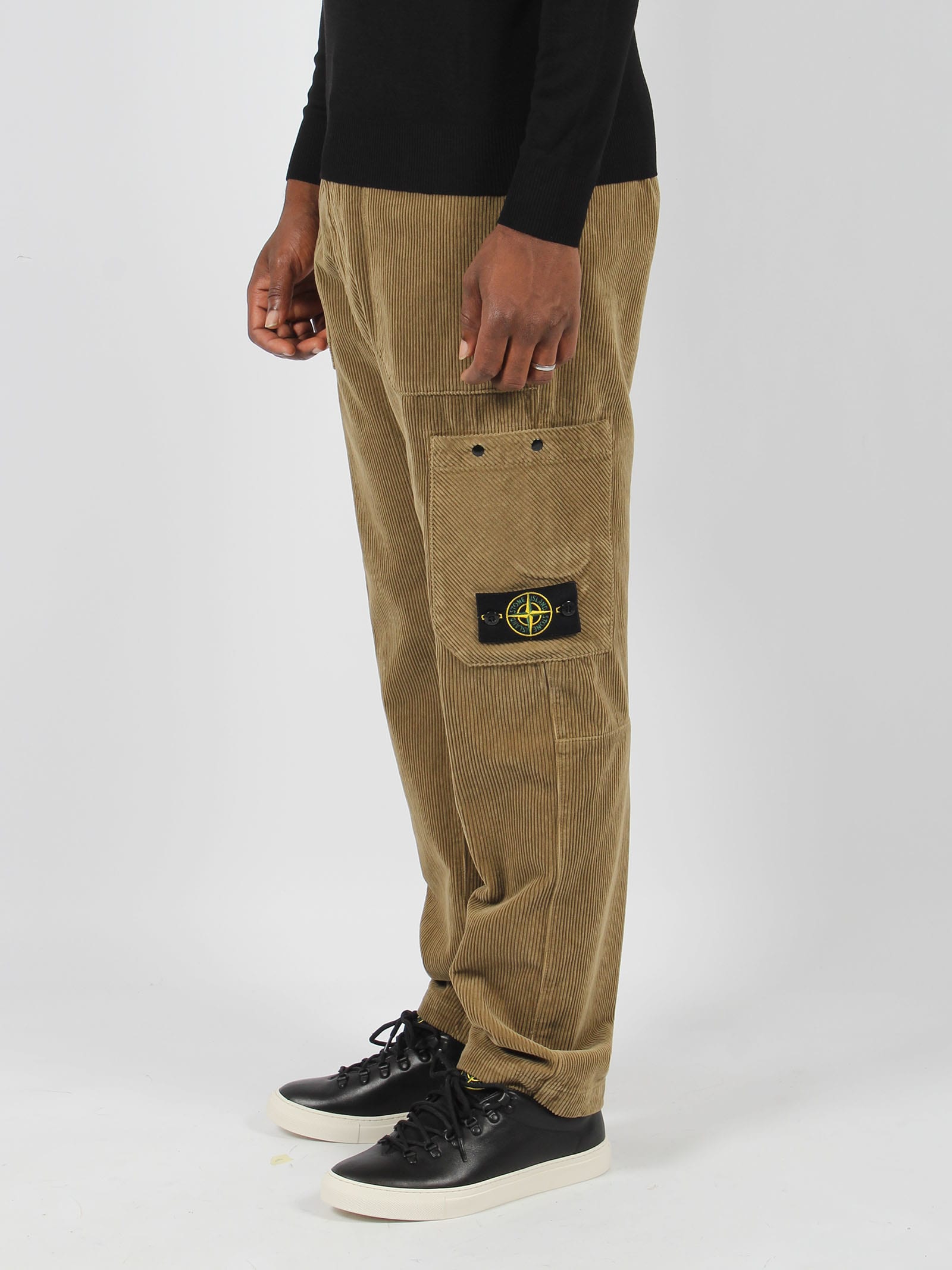 Shop Stone Island Corduroy Cargo Trousers In Green