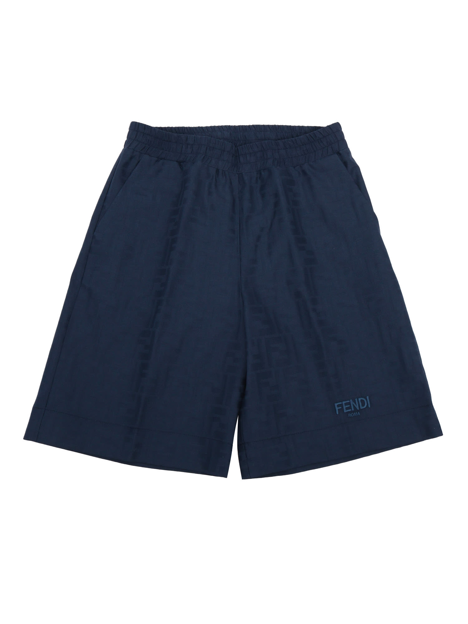 Fendi Blue Bermuda Shorts With All-over Tone-on-tone Gg Motif In Cotton Boy In Multicolor