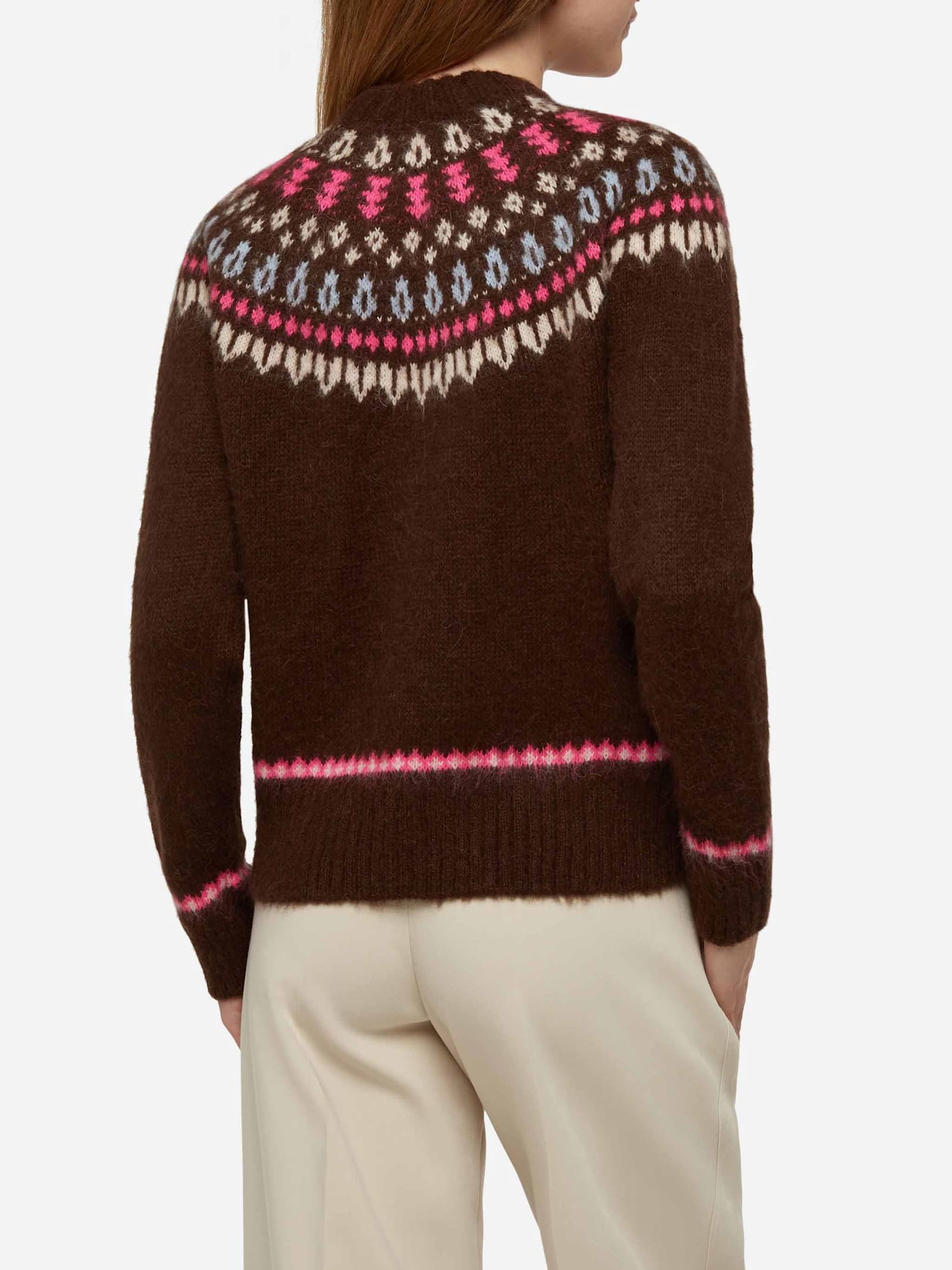 Mc2 Saint Barth Brown Sweater Queen Nordic Soft With Fair Isle Jacquard And Sun Moritz Embroidery In Brown