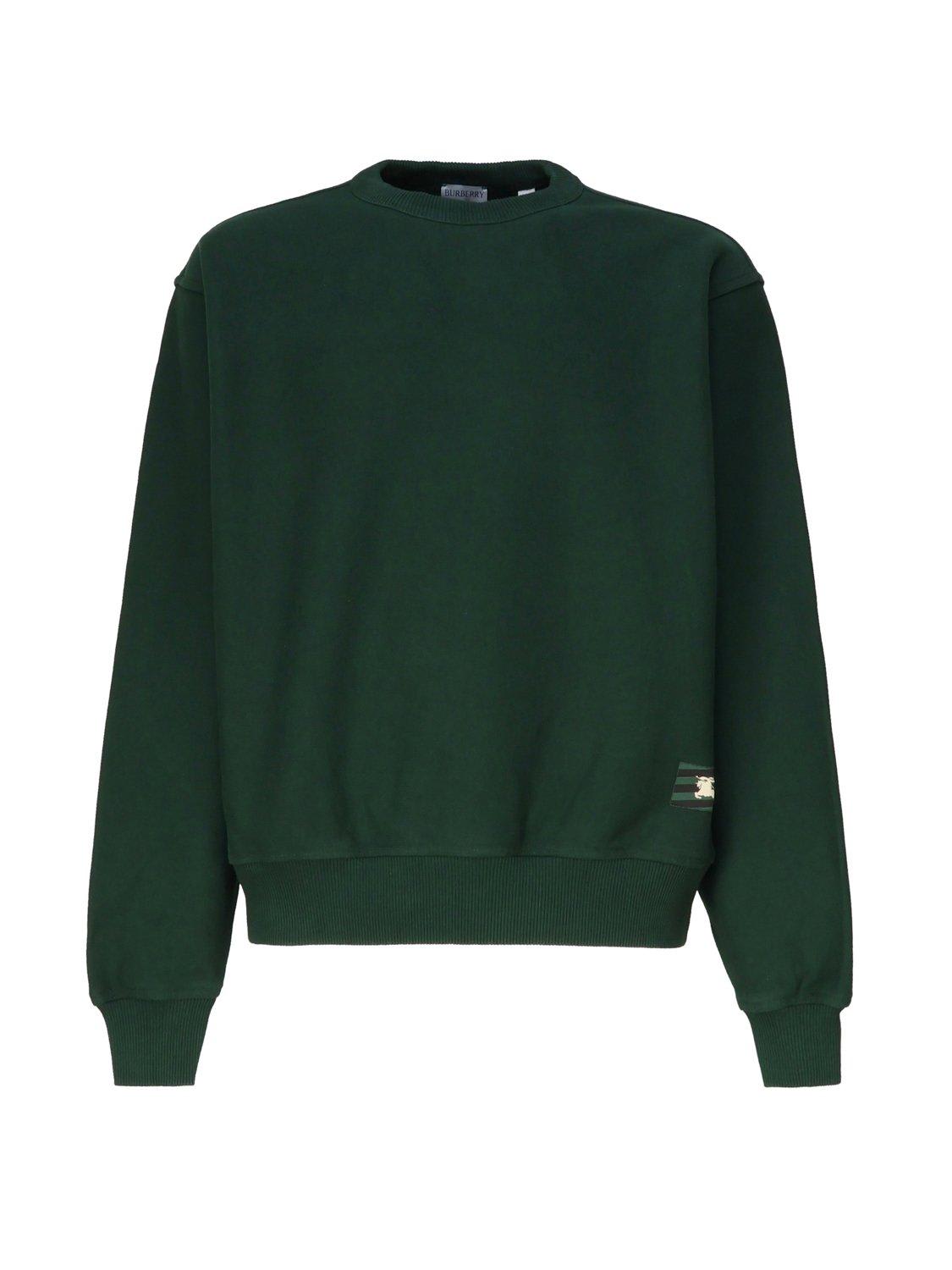 Shop Burberry Logo Embroidered Ribbed Sweatshirt In Ivy