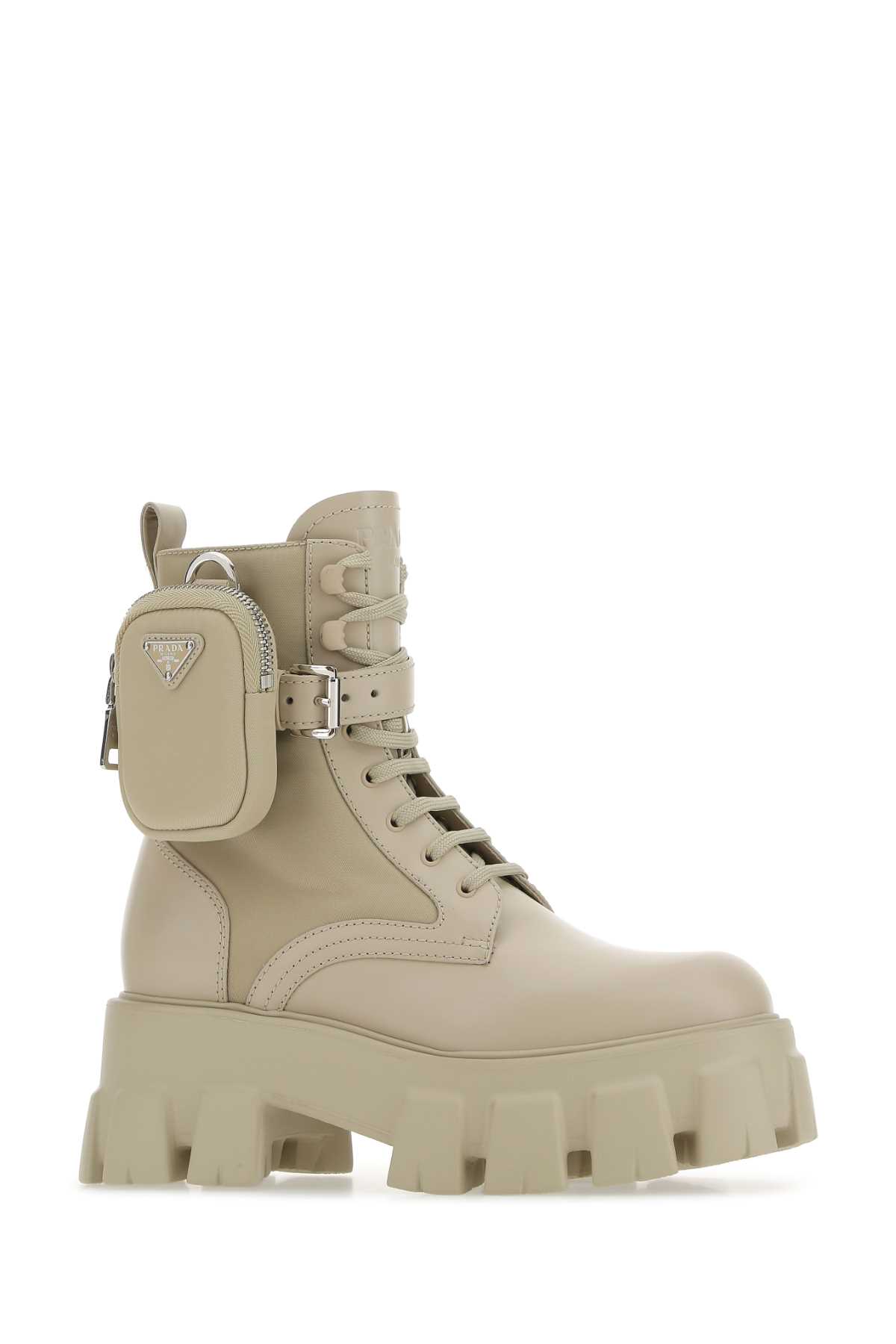 Shop Prada Sand Leather And Re-nylon Monolith Boots In F0f24