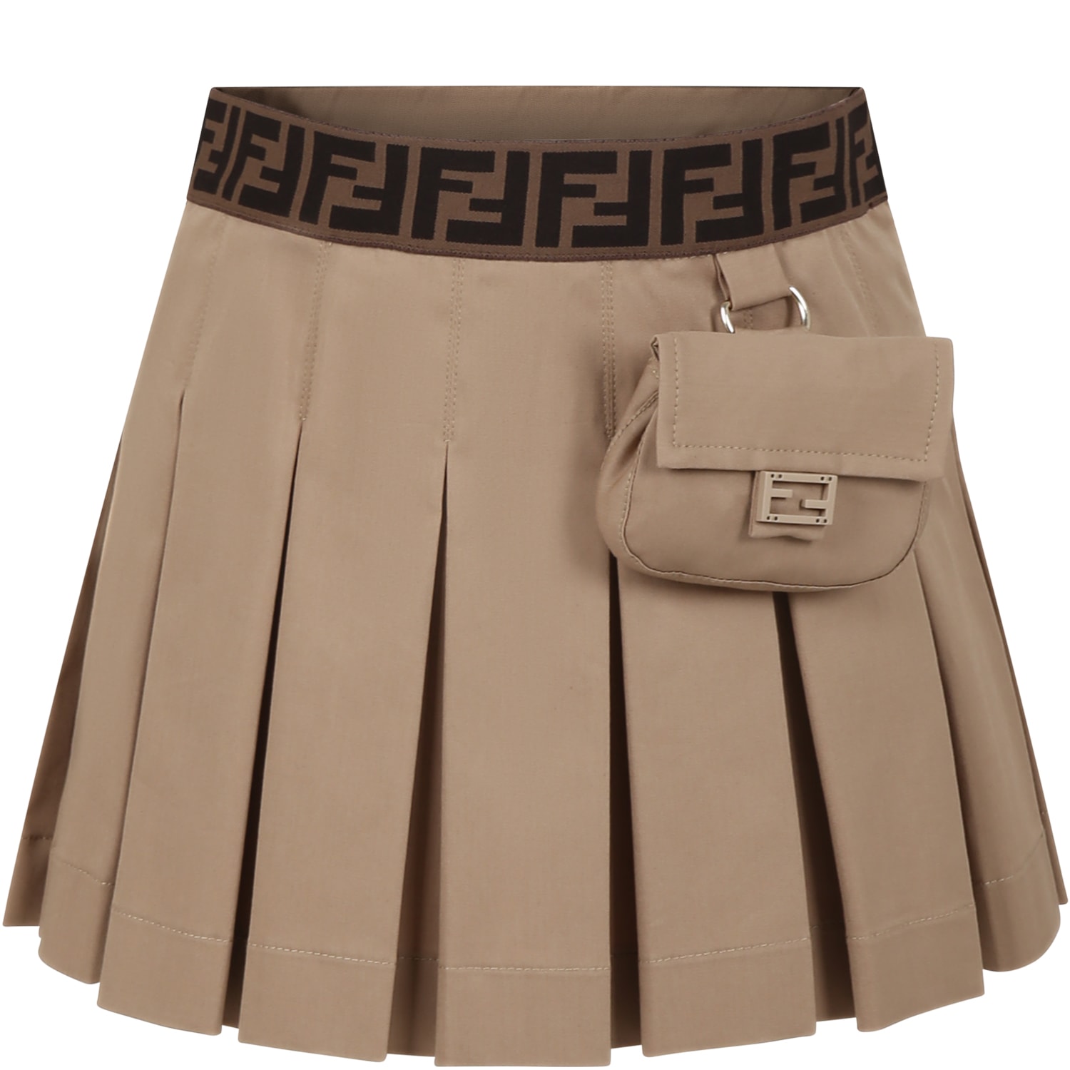 Shop Fendi Beige Casual Skirt For Girls With Baguette And Ff Logo