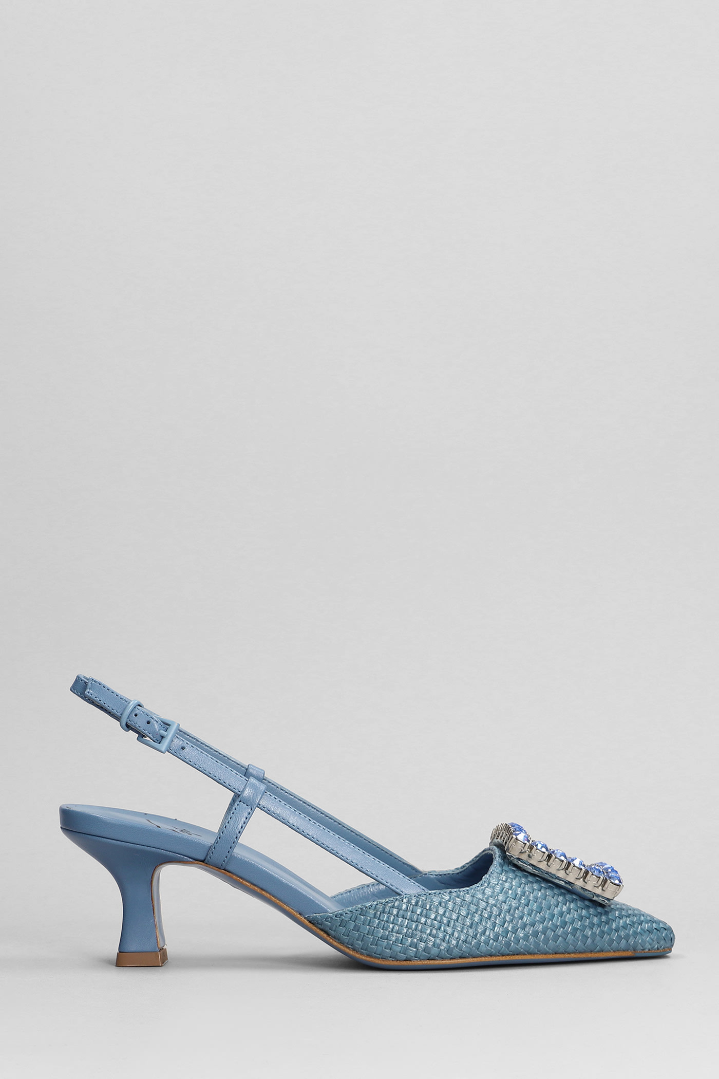 Stefi Pumps In Blue Leather And Fabric