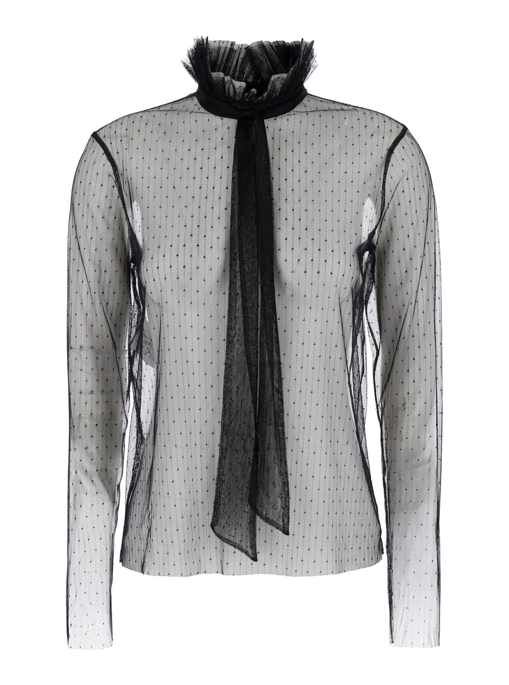 Black Shirt With Thin Scarf And Polka-dots In Organza Woman