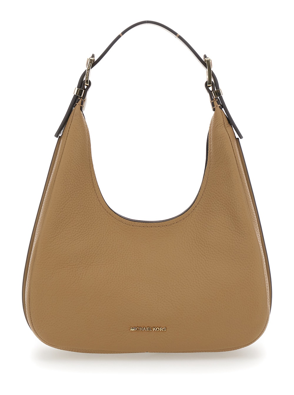 nolita Beige Shoulder Bag With Logo Lettering On The Front In Hammered Leather Woman