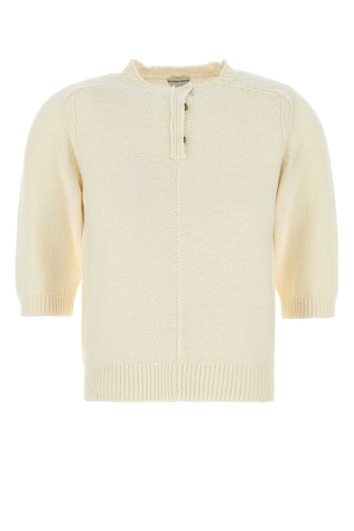 Bottega Veneta Wool Sweater With Ribbed Hem And Button Detail In Yellow