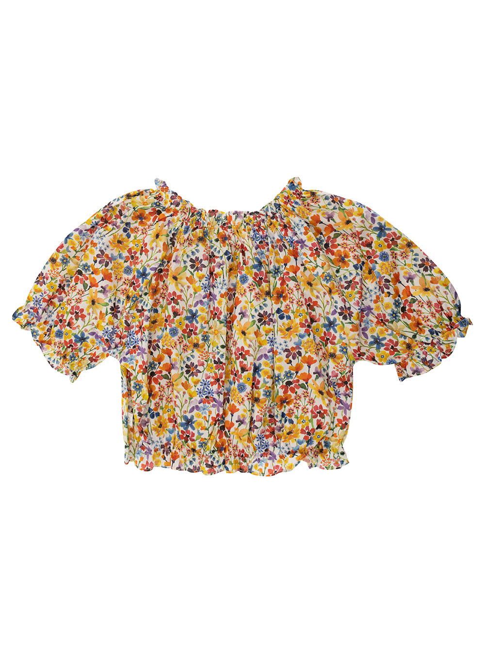 Shop Il Gufo Multicolor Short Sleeve Blouse With Floreal Print In Cotton Girl
