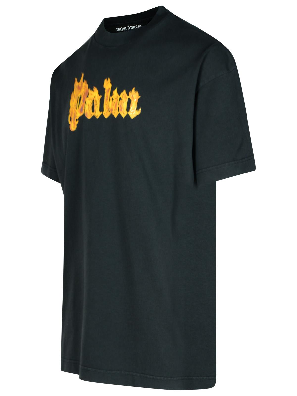 Shop Palm Angels Burning Palm Black Cotton Oversize T-shirt In Black Gold