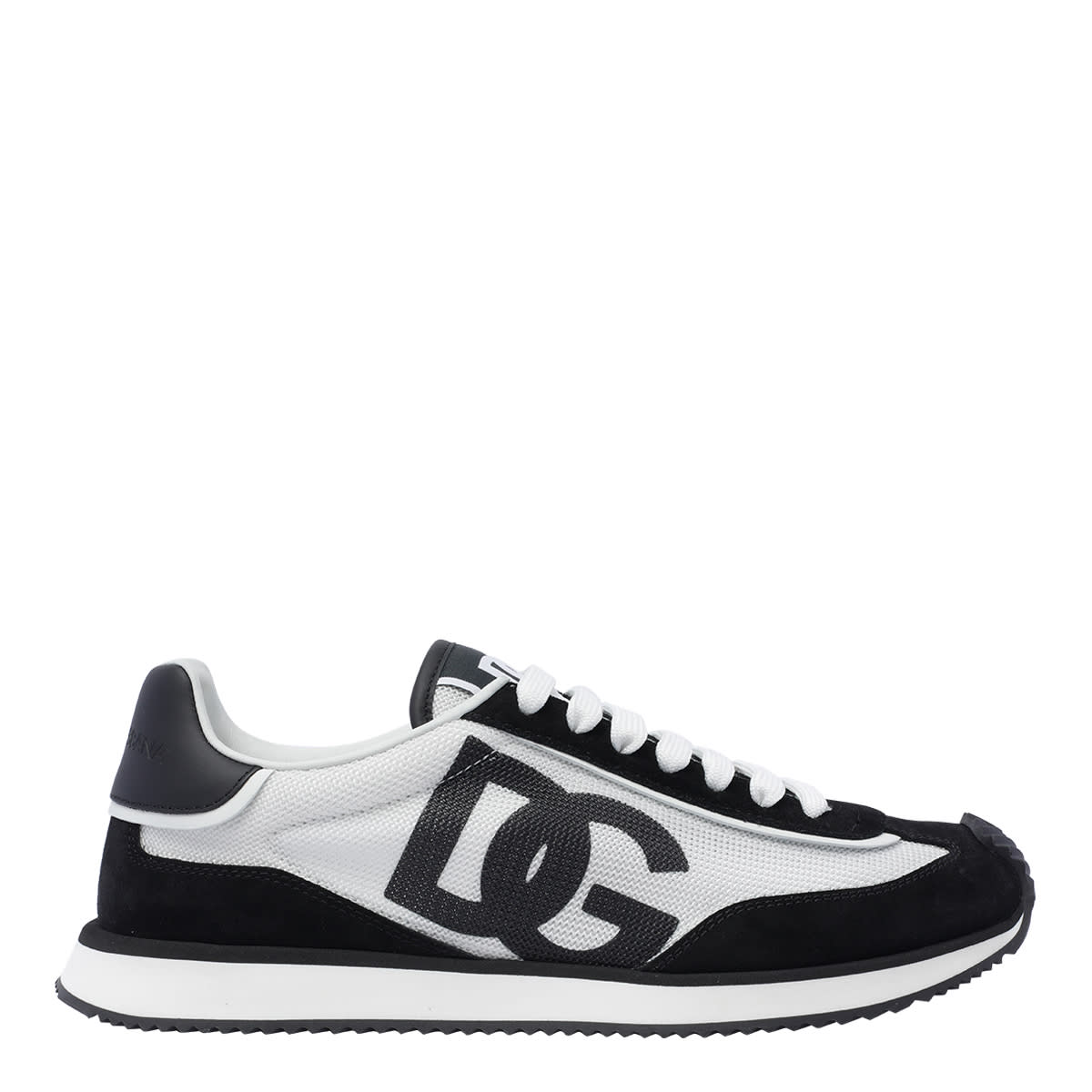 Dolce & Gabbana Aria White And Black Running Sneakers With Logo Detail In Suede And Tech Fabric Man In Multi