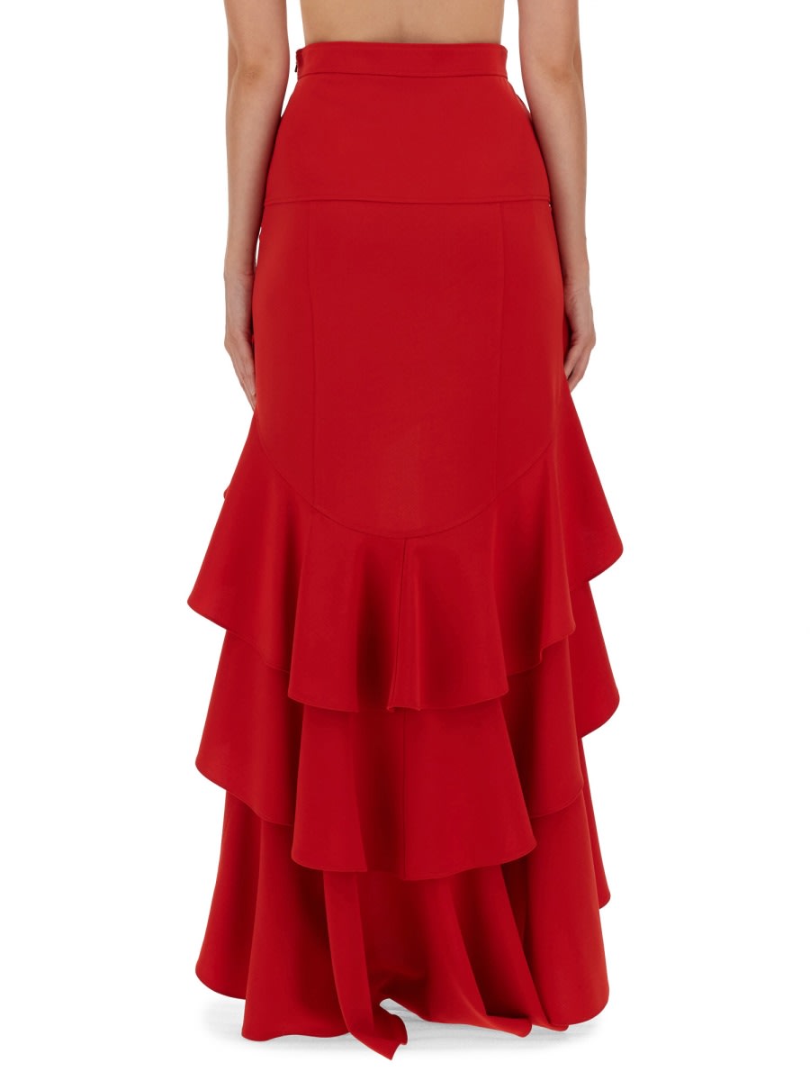 Shop Moschino Crepe Skirt With Ruffles In Red