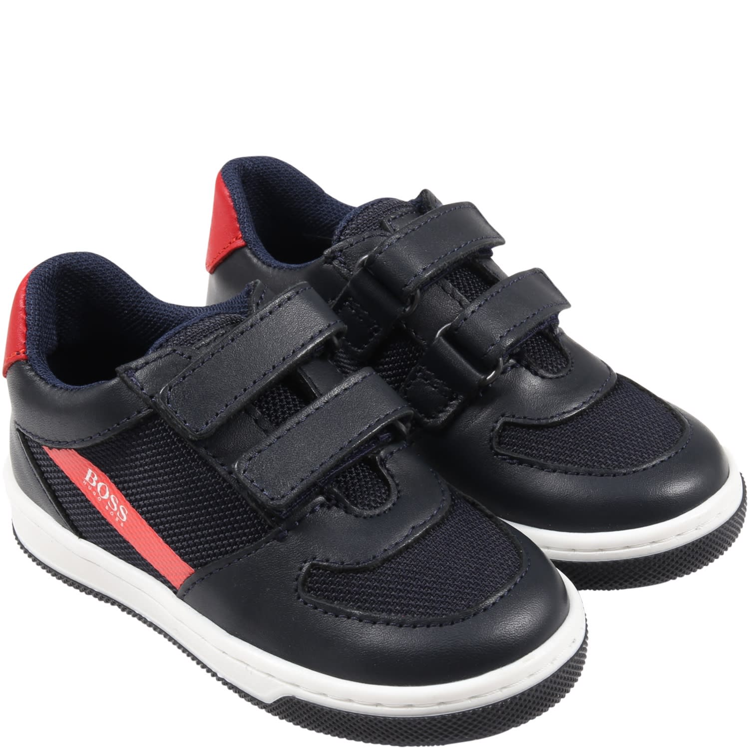 Shop Hugo Boss Black Sneakers For Boy With Red Details In Blue