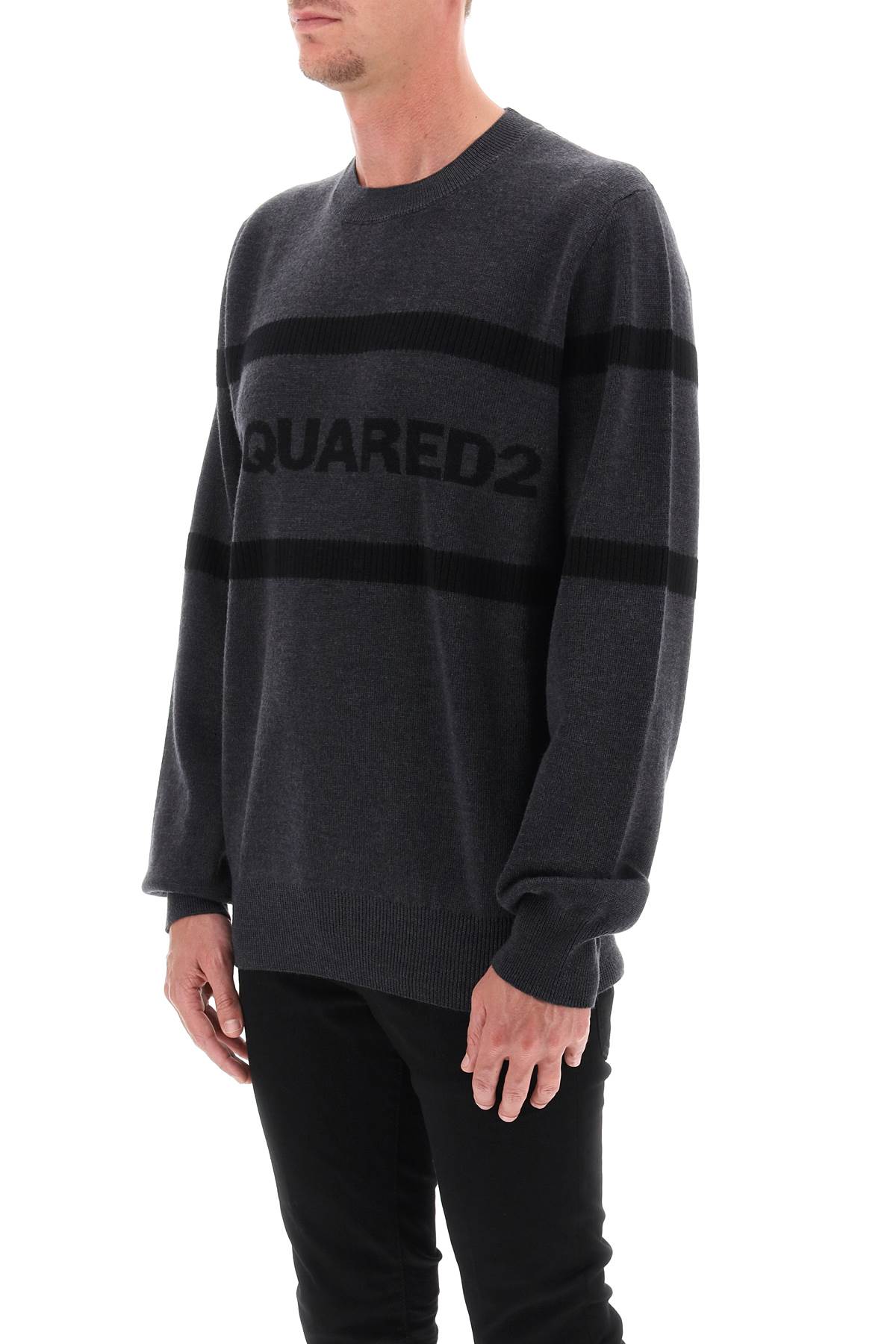 Shop Dsquared2 Jacquard Logo Lettering Sweater In Grey Black Logo (grey)