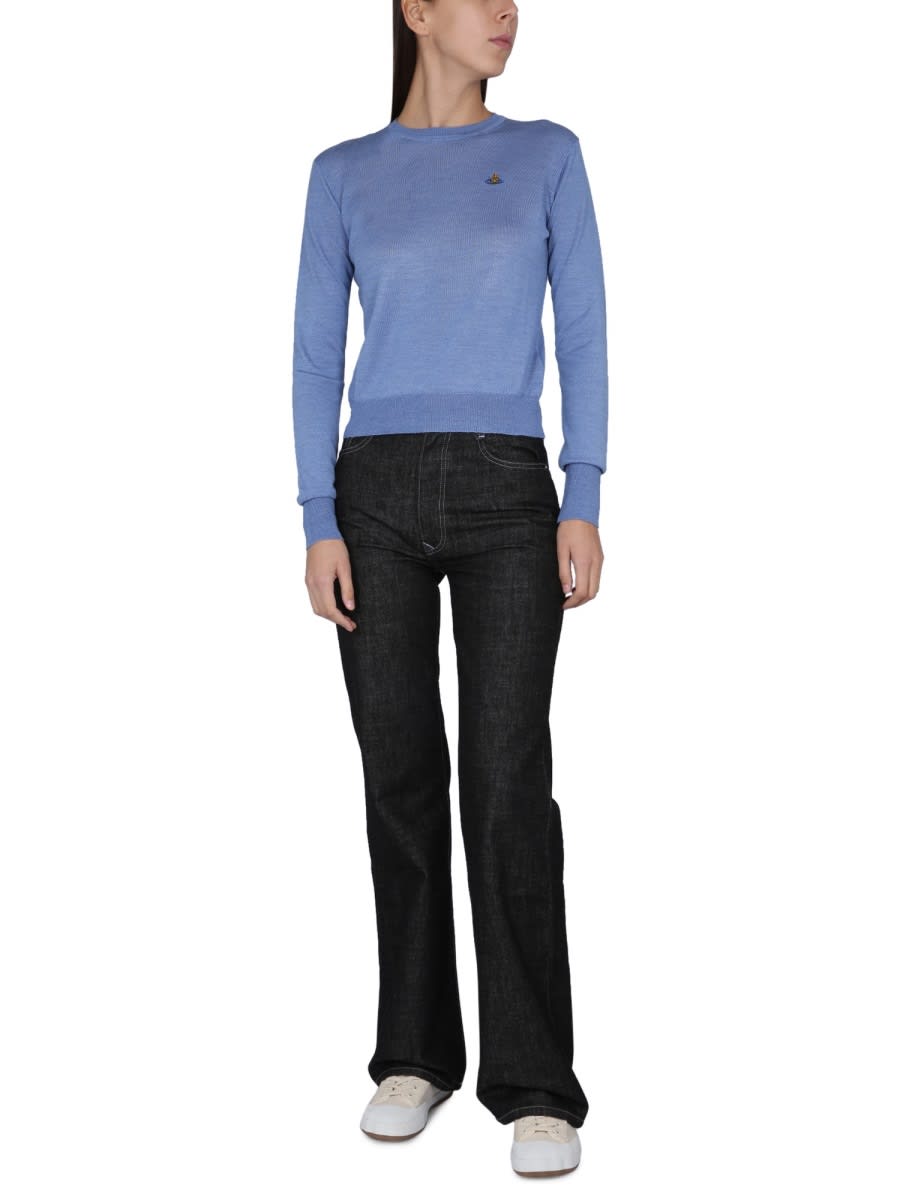 Vivienne Westwood Orb-embroidered Cotton-cashmere Jumper In Blue