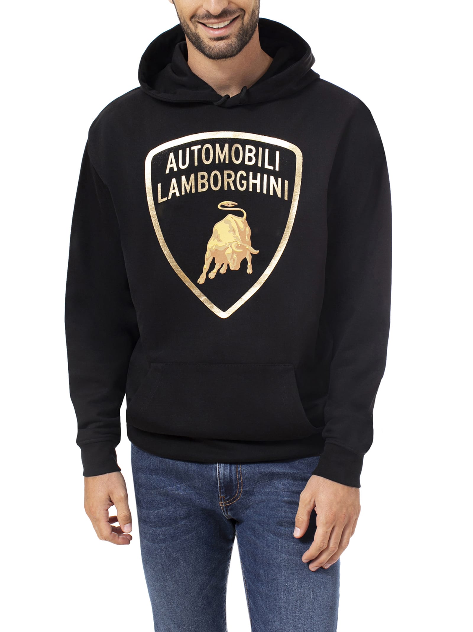 Automobili Lamborghini Black Loose Fit Embroidered With Hoodie