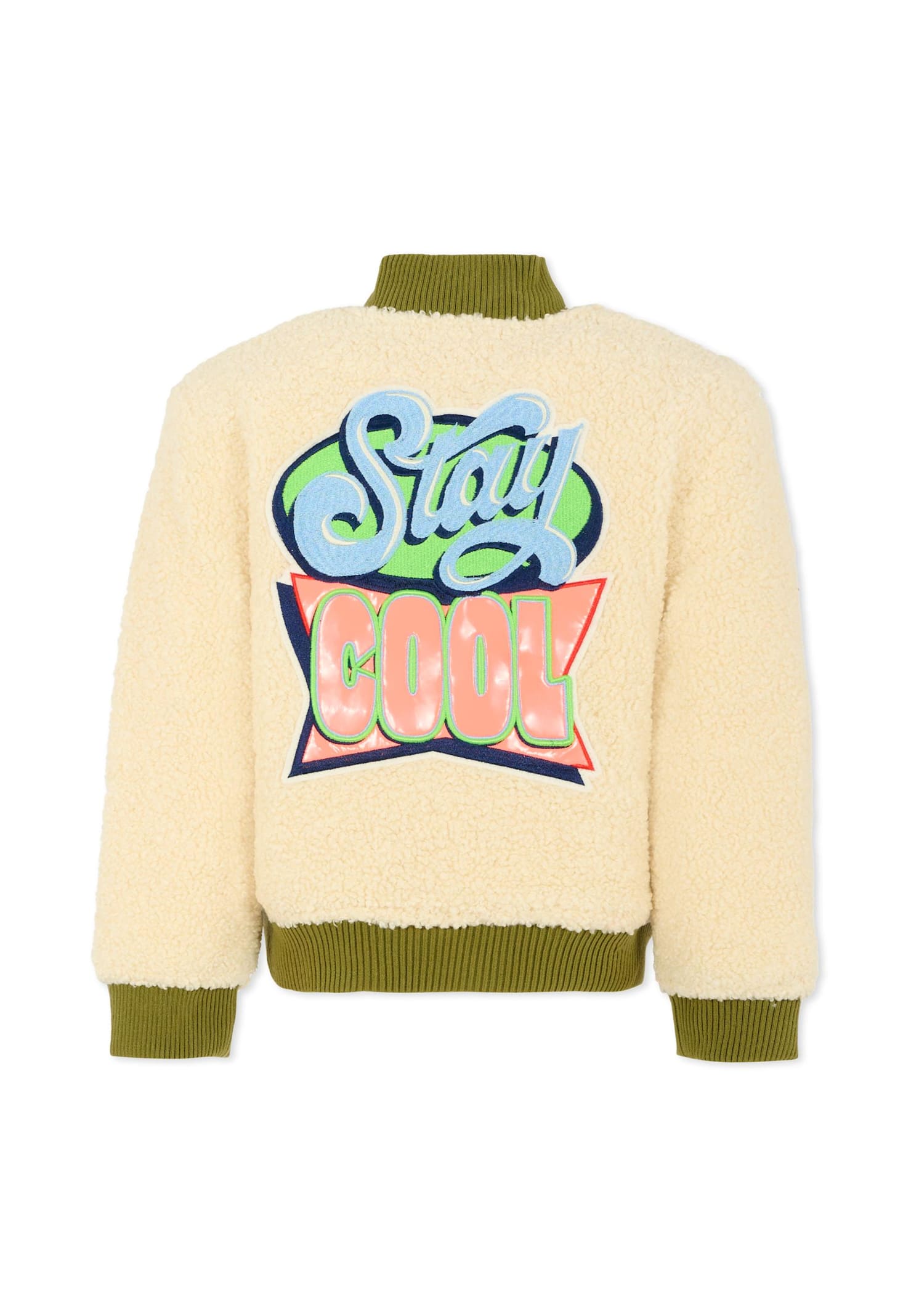 Billieblush Ivory Faux Fur Coat For Boy With Writing In Neutral