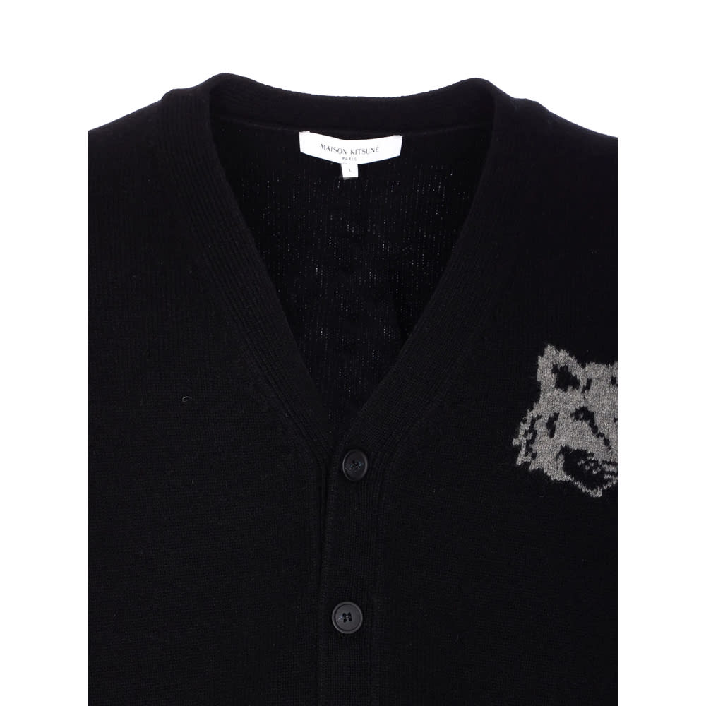 Maison Kitsuné Black Fox Head Cardigan With Buttons Closure In Black