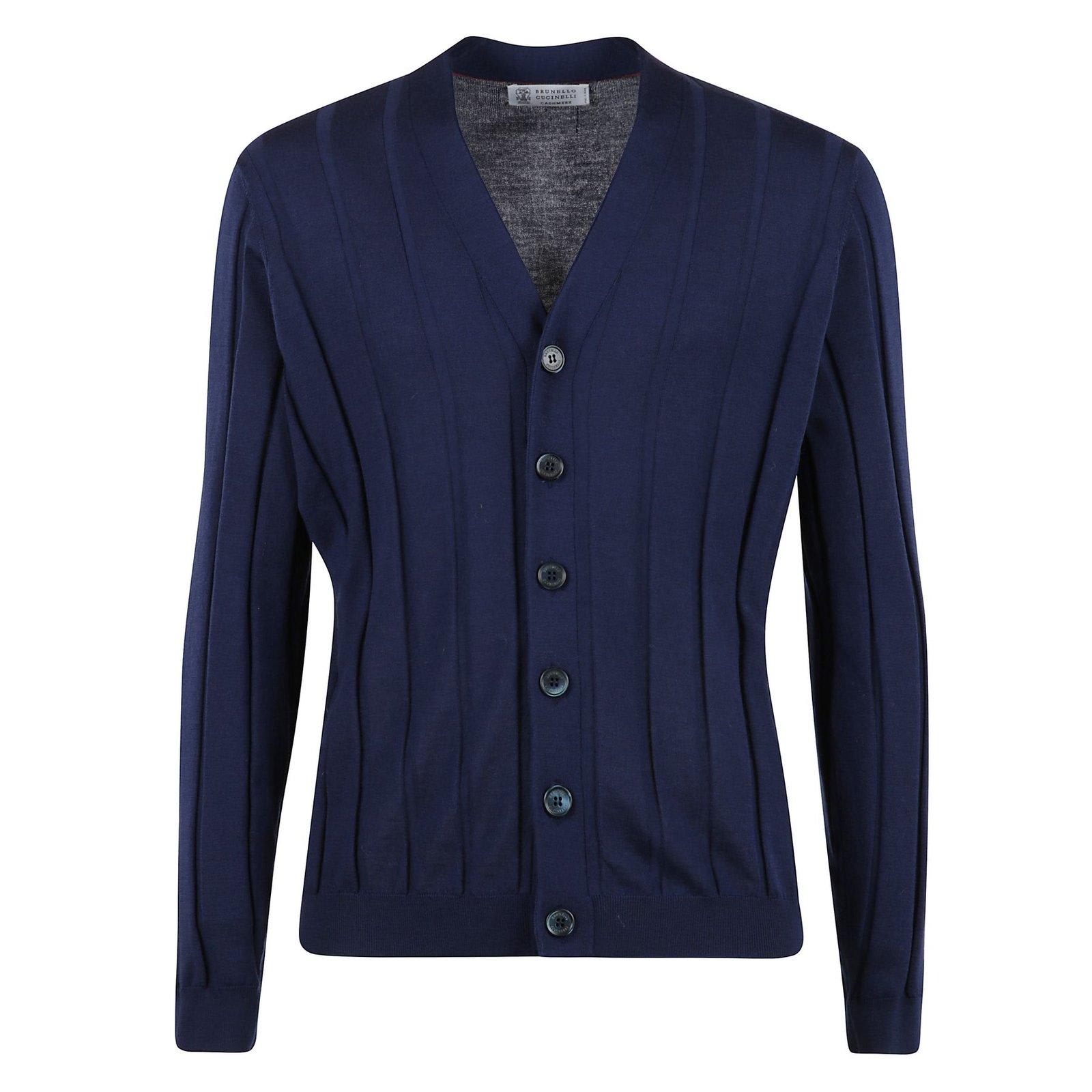 Shop Brunello Cucinelli Knitted Cardigan In Blue Indigo